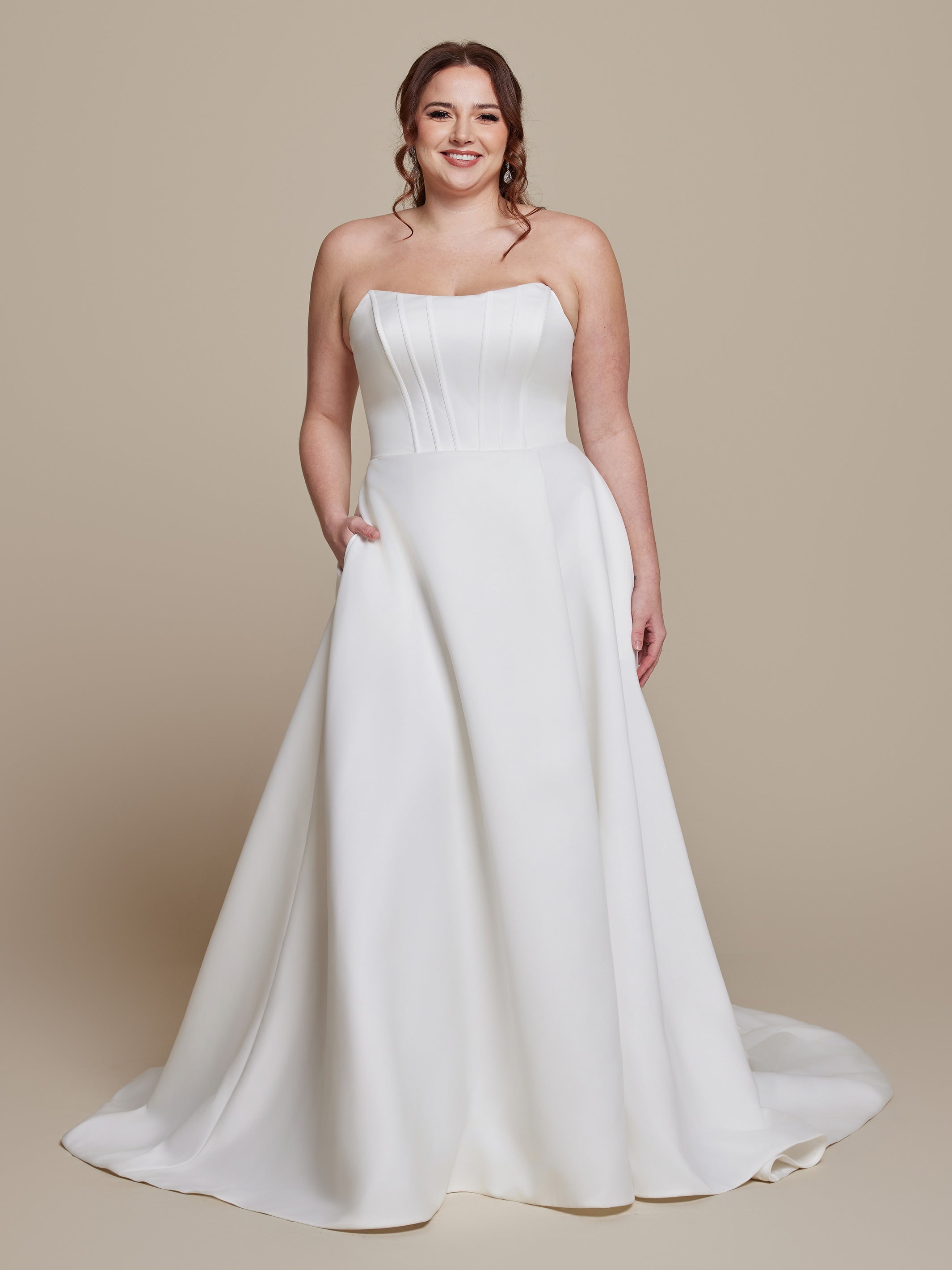 Lyra Satin Wedding Dress with Pockets - Elegant A-Line Bridal Gown for Church Ceremony & Outdoor Photography