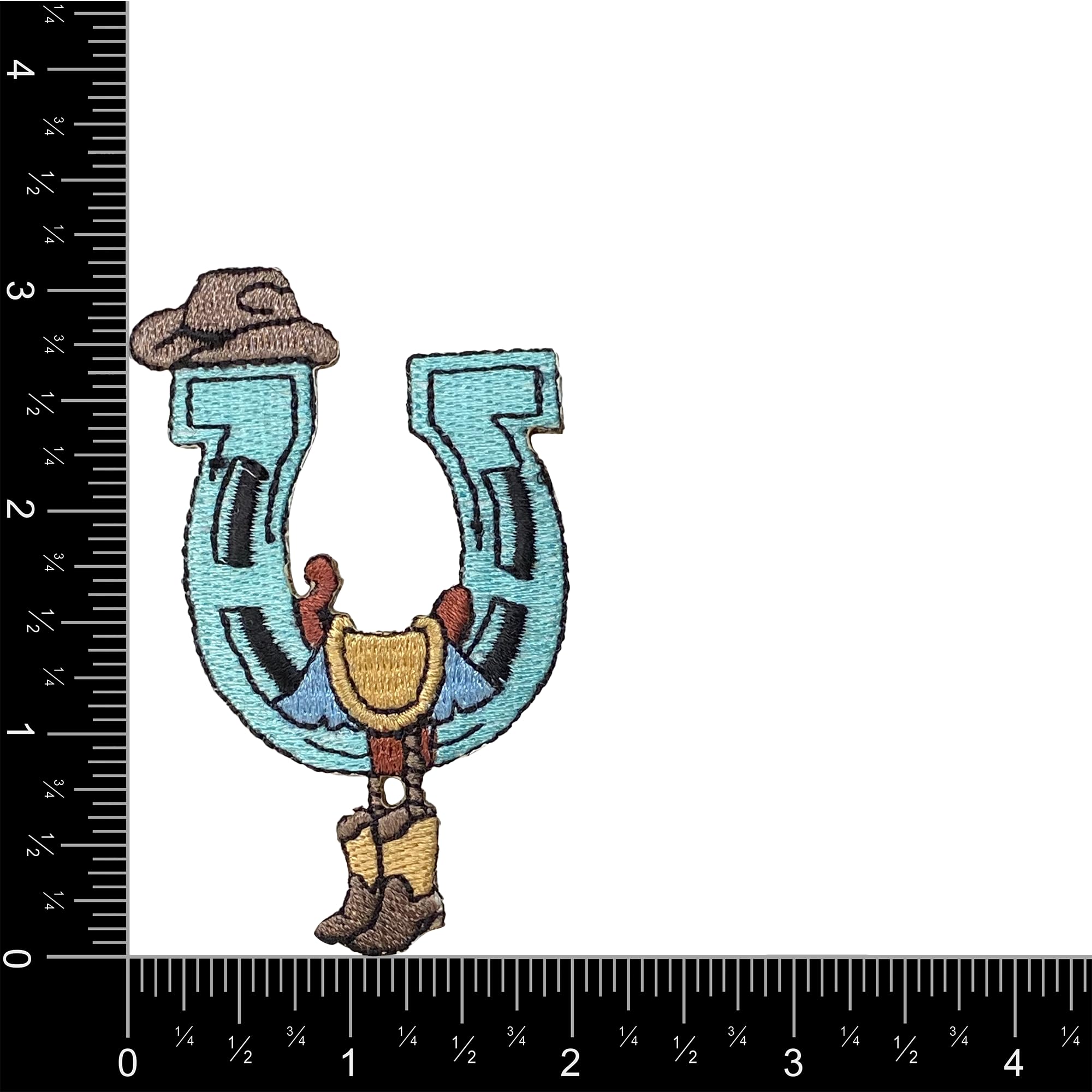 Western Horseshoe with Saddle, Cowboy Boots & Hat Embroidered Iron-On Patch (1 Pack) - Perfect for DIY Denim Jackets, Biker Vests & Western Costume Accessories