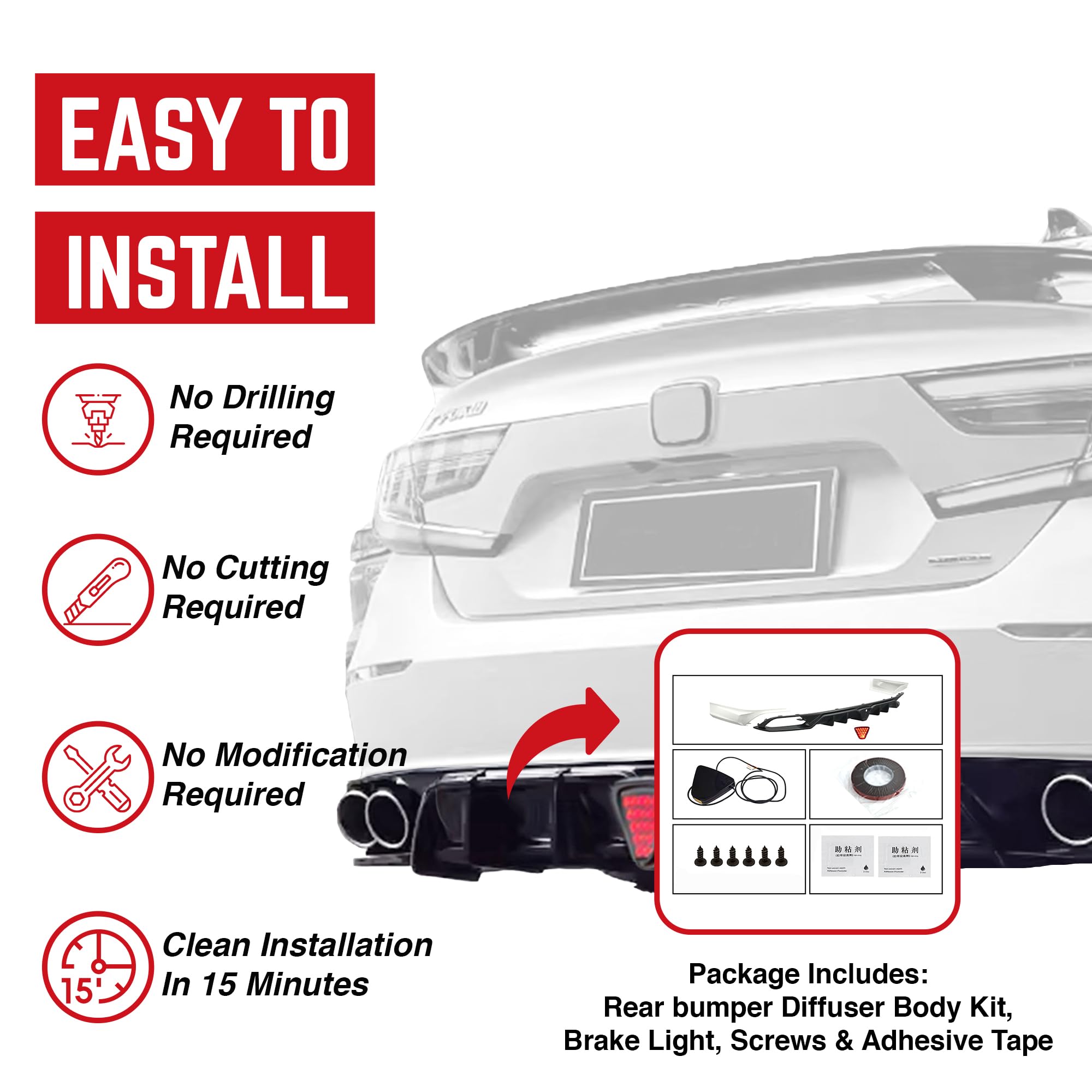 **Aerodynamic Rear Bumper Diffuser Lip with LED Lights for 2018-2023 Honda Accord – Scratch Protection & Stylish Upgrade – Perfect for Car Enthusiasts & Street Racing**