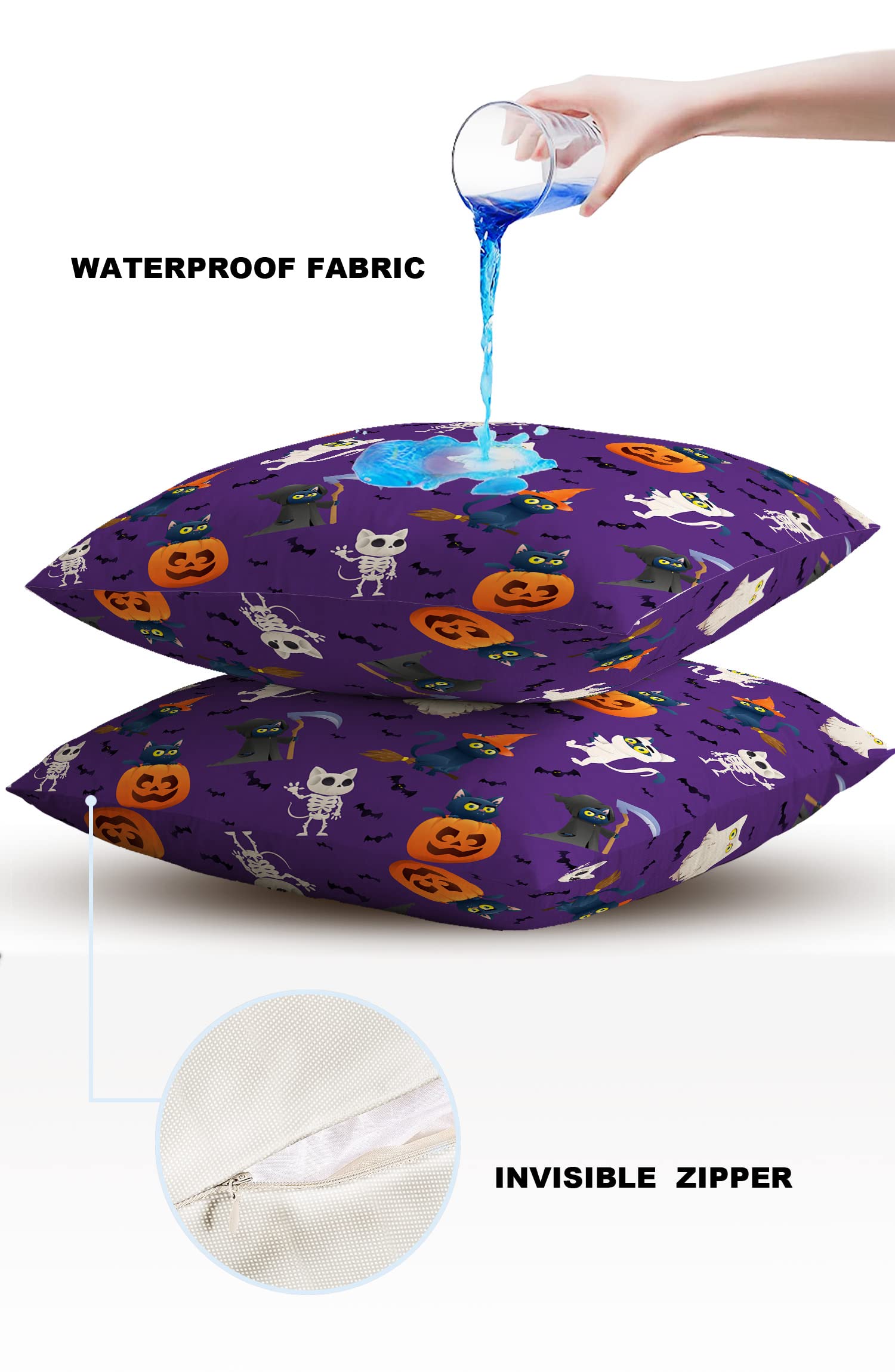 **Waterproof Outdoor Throw Pillow Covers 20x20 Inch - Halloween Ghost Pumpkin Cushion Covers for Patio, Garden, Sofa & Chair (Set of 2) - Black Cat Polyester Home Decor - Perfect for Fall, Halloween & Cozy Living Room Decor**
