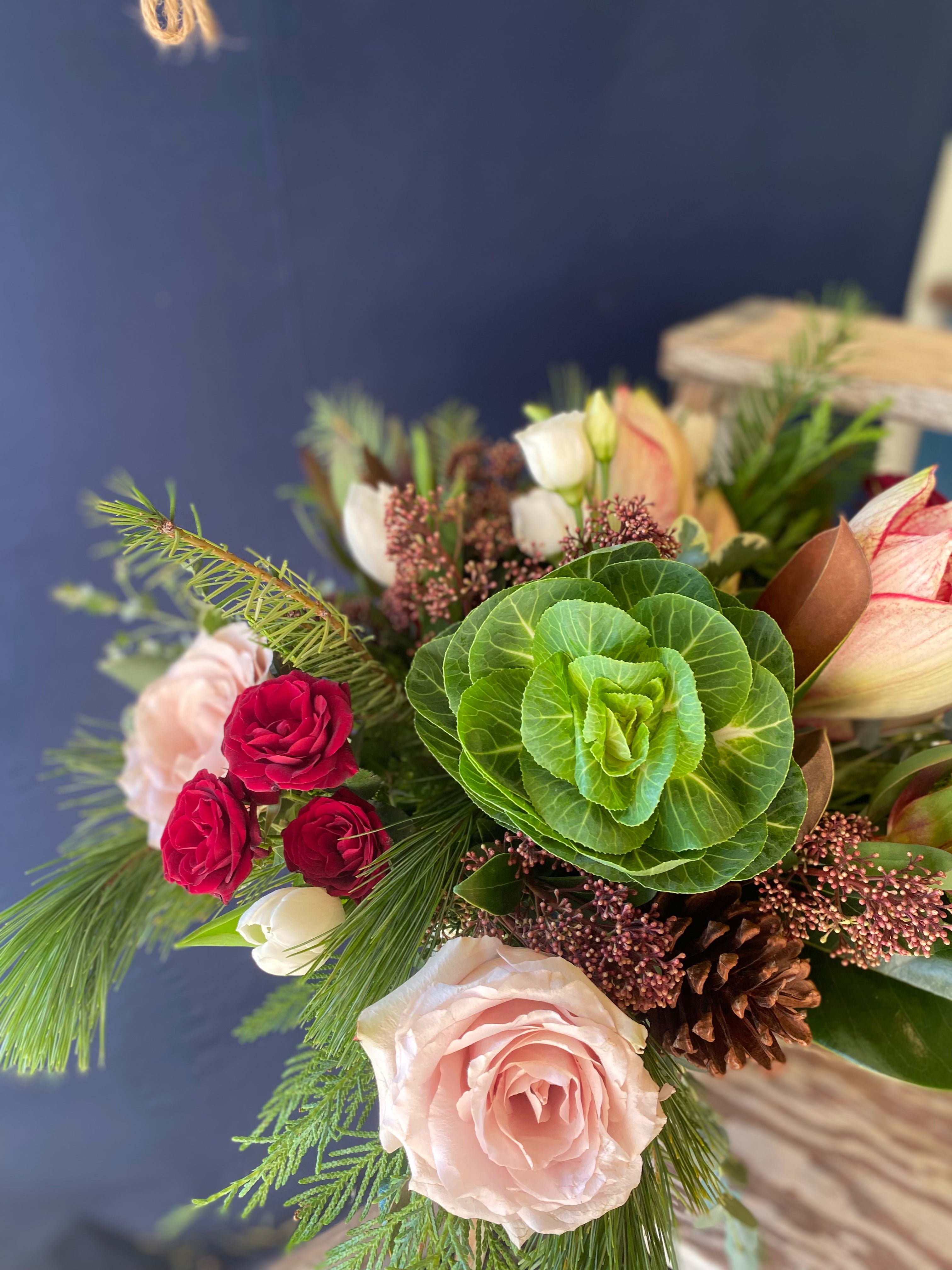 Elegant Gold Vase with Soft Winter Floral Arrangement - Perfect for Home Decor, Holiday Centerpiece, and Gift Giving
