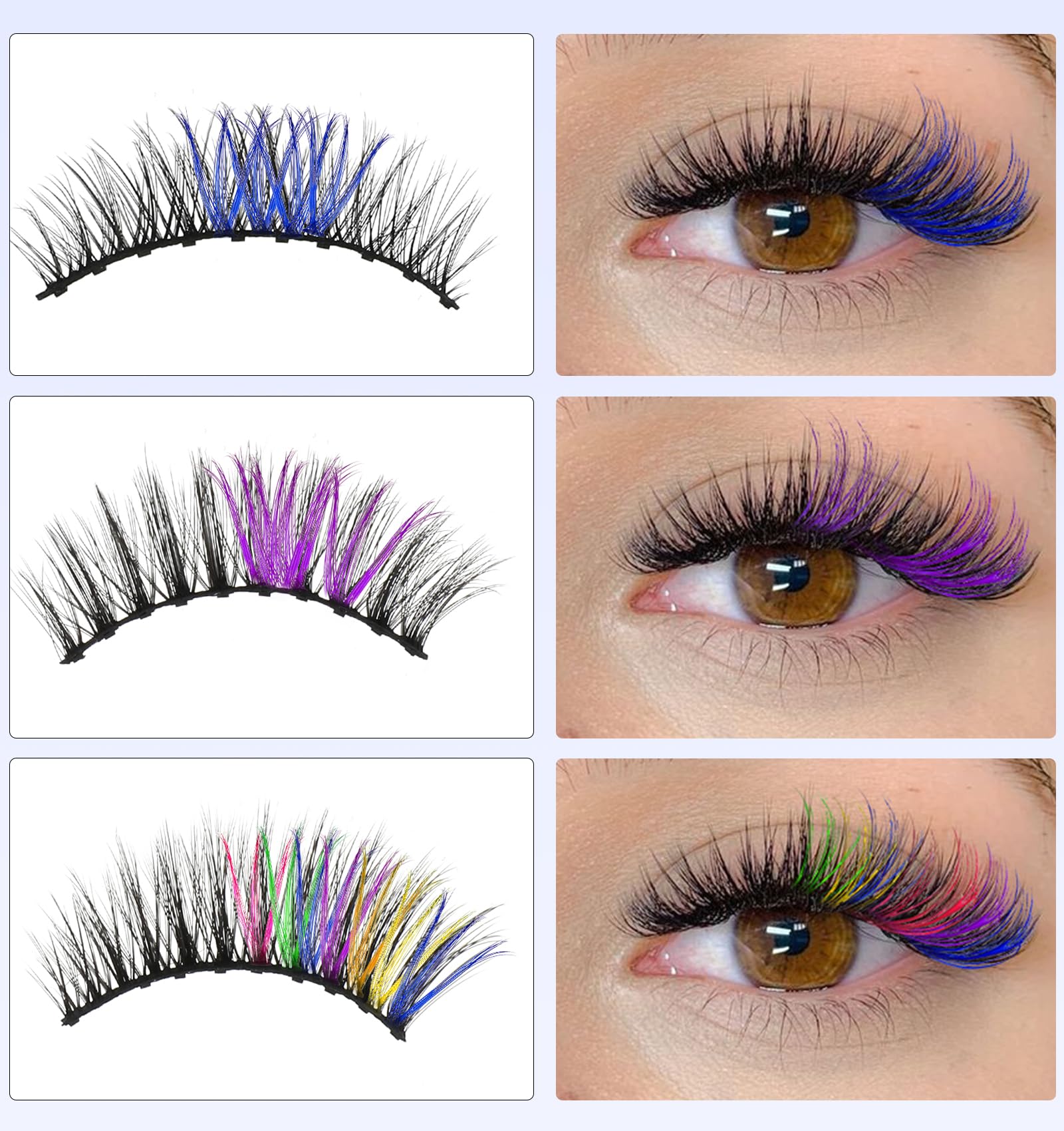 3D Colored Lash Clusters - 240Pcs C Curl Eyelash Extensions in 6 Vibrant Colors (14-16mm) for DIY Individual Lashes | Fluffy, Long-Lasting & Waterproof | Perfect for Parties, Halloween & Special Occasions