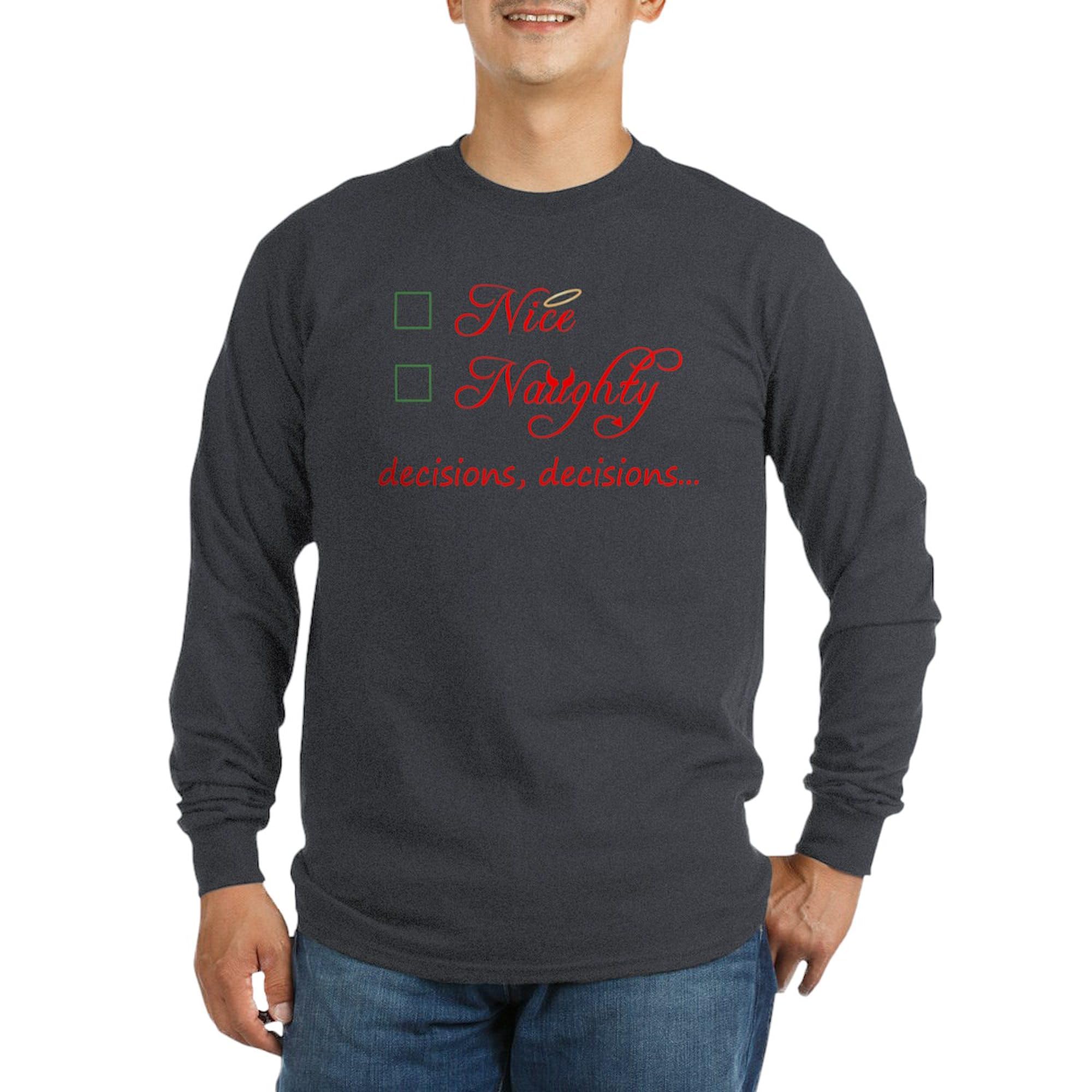 Nice Or Naughty Men's Long Sleeve Dark Crewneck T-Shirt - Comfortable Casual Wear for Christmas Parties & Holiday Gatherings