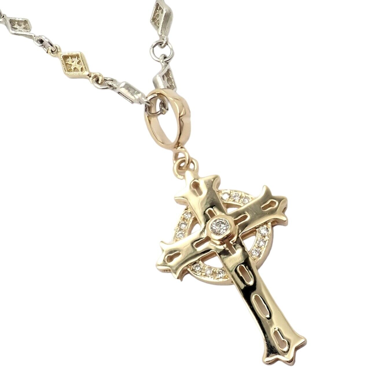 Authentic Loree Rodkin 18k Yellow Gold and Silver Cross Diamond Pendant Necklace - Perfect for Gifts, Weddings & Special Occasions