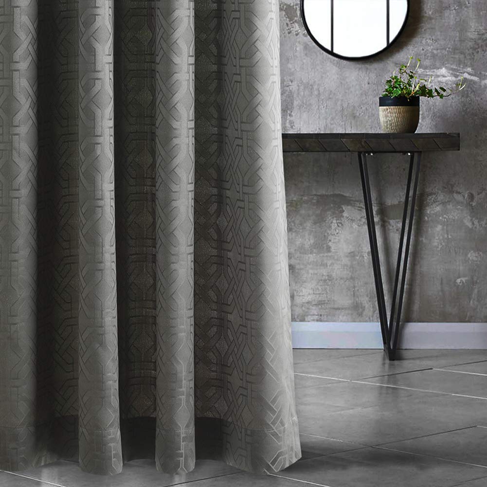 Room Darkening Curtains 84 Inches Long - Grey Jacquard Textured Grommet Curtains for Sliding Glass Doors & Living Room | Blackout Drapes for Bedroom, Home Theater & Nursery (52x84 Inch, Gray) - SINGINGLORY