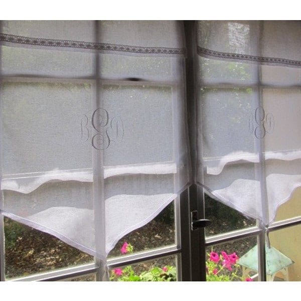Elegant Tatton Sheer French Linen Tassel Curtain with Custom Embroidered Monogram - Perfect for Living Room, Bedroom & Boho Home Decor