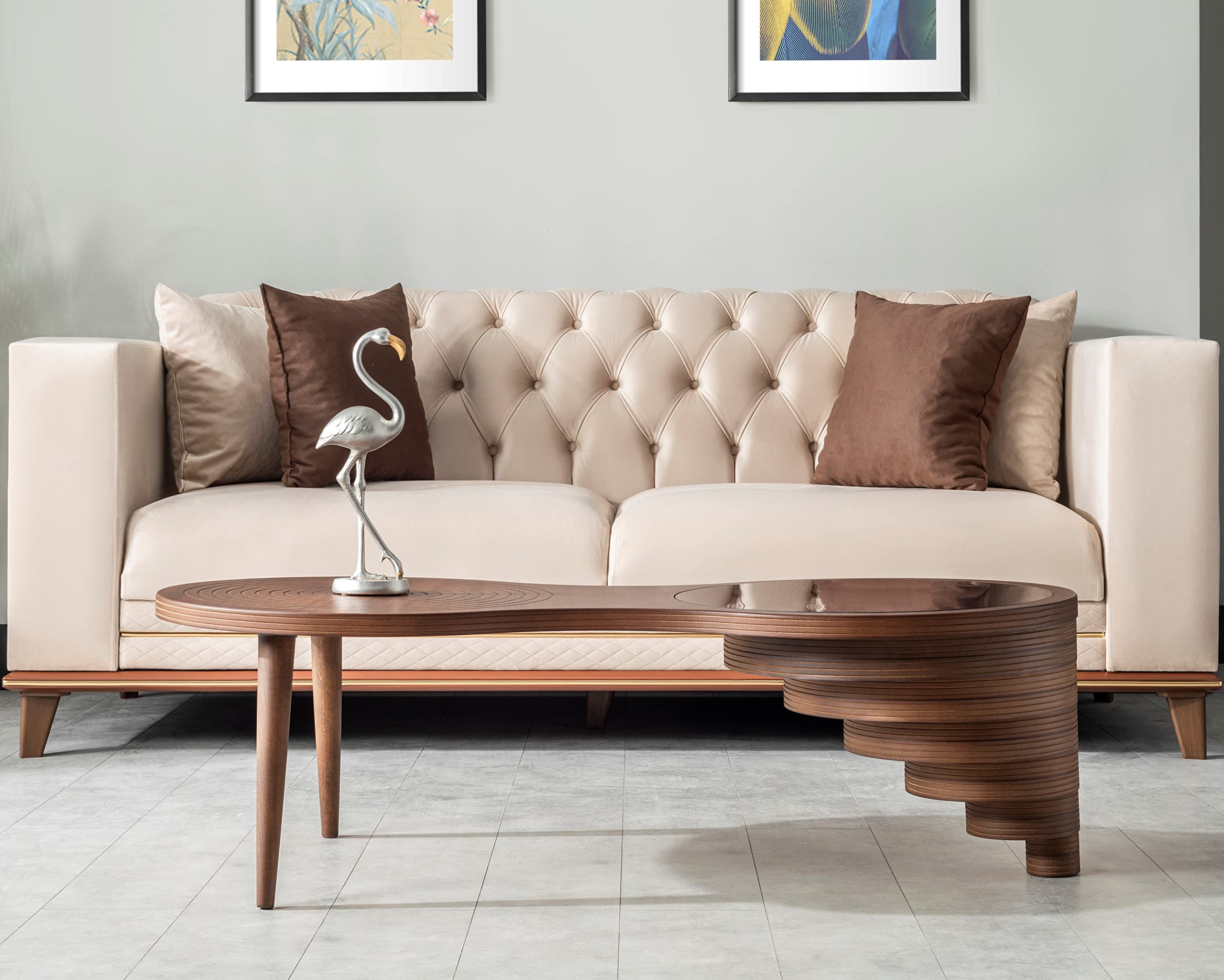 Natural Walnut Veneer Coffee Table for Living Room - Rustic Center Table with Glass Top - Modern Mesa De Centro para Sala - Perfect for Relaxing, Entertaining & Home Decor