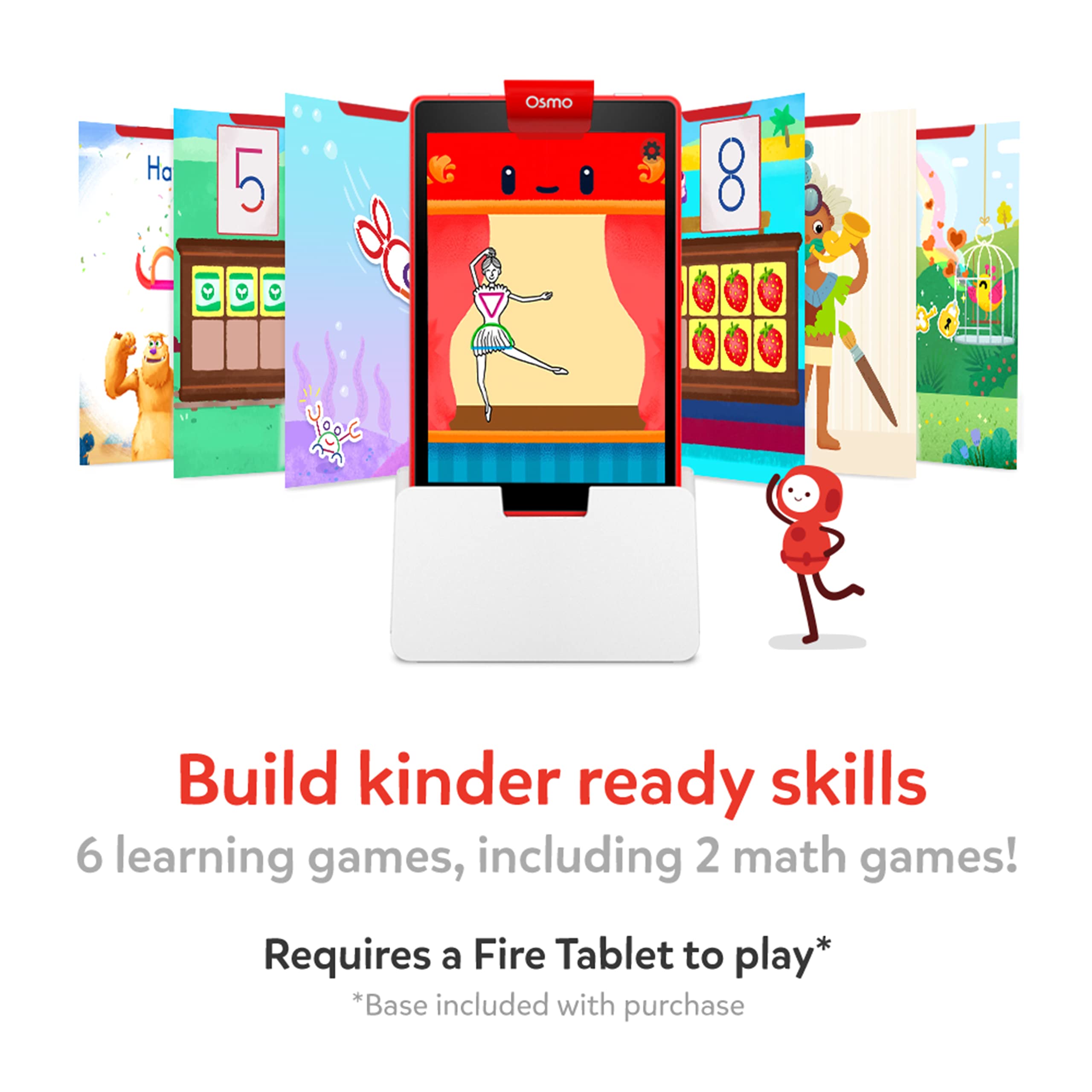 Osmo Little Genius Starter Kit for Fire Tablet - 6 Educational STEM Games for Kids Ages 3-5 (Counting, Shapes, Phonics) - Includes Tablet Base - Perfect for Early Math Learning & Valentine's Day Gifts - Great for Homeschooling & Interactive Playtime