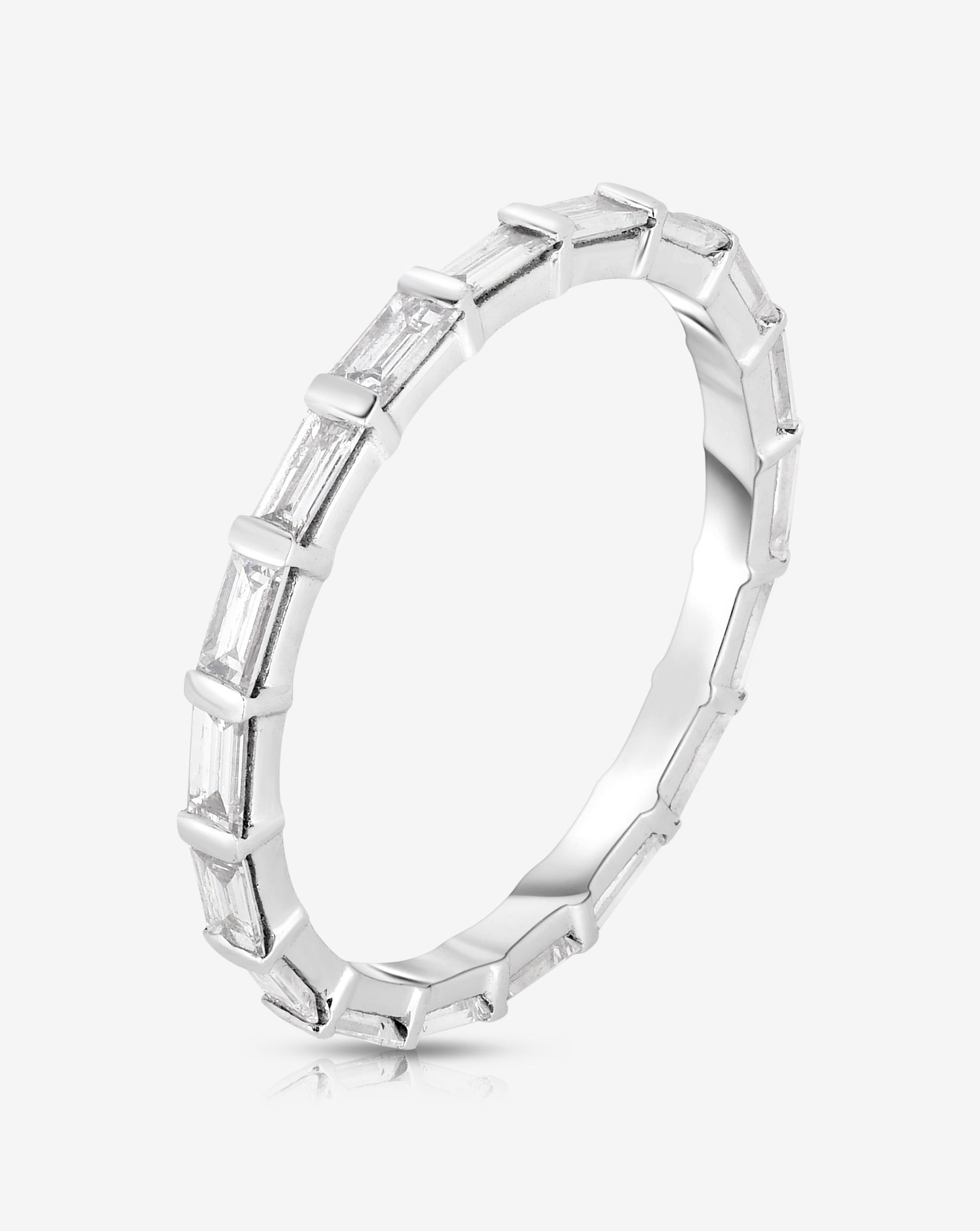 Elegant Baguette Bar Eternity Band Ring - 14K Gold or Platinum Wedding Band for Women, Stackable Thin Diamond Ring for Anniversary, Engagement, or Bridal Jewelry Gift