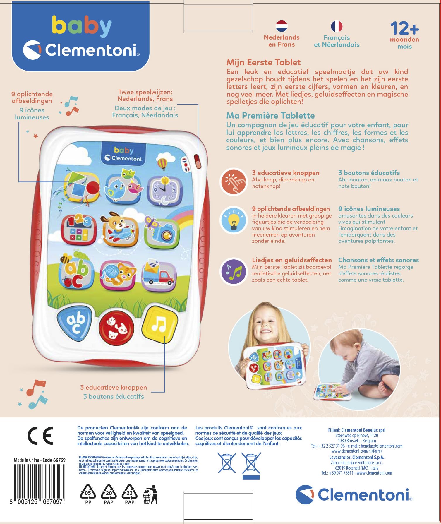 Clementoni 0609006 My First Tablet - Educational Kids Learning Tablet Toy for Toddlers & Preschoolers - Perfect for Early Learning, ABCs, Numbers & Interactive Play at Home or School