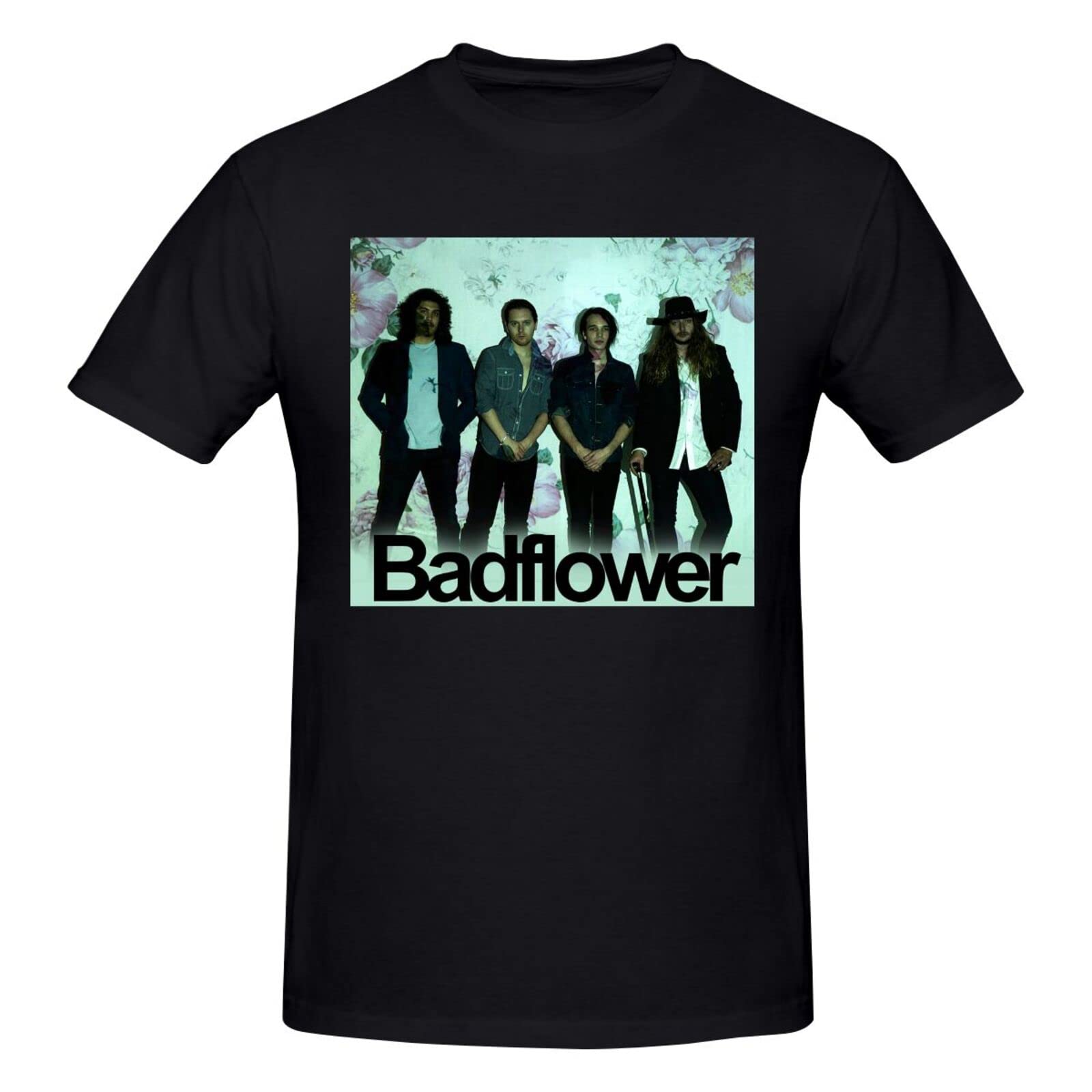 Badflower Men's Graphic Print Short Sleeve Cotton T-Shirt - Black Casual Tee for Outdoor Activities, Streetwear & Everyday Wear