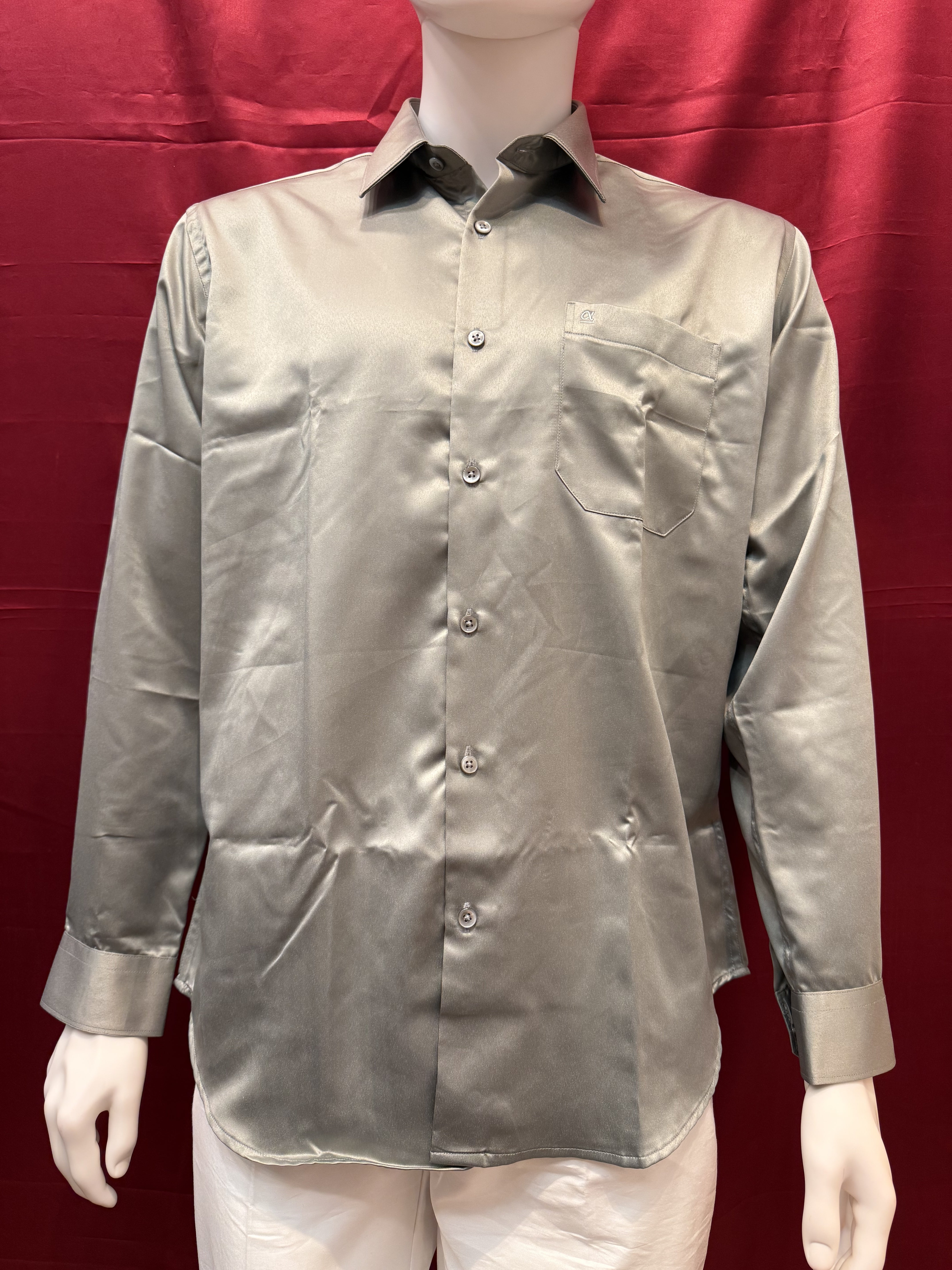 Premium Gray Silk Long Sleeve Shirt for Men - Elegant Formal Wear & Business Attire for Office, Weddings & Special Occasions