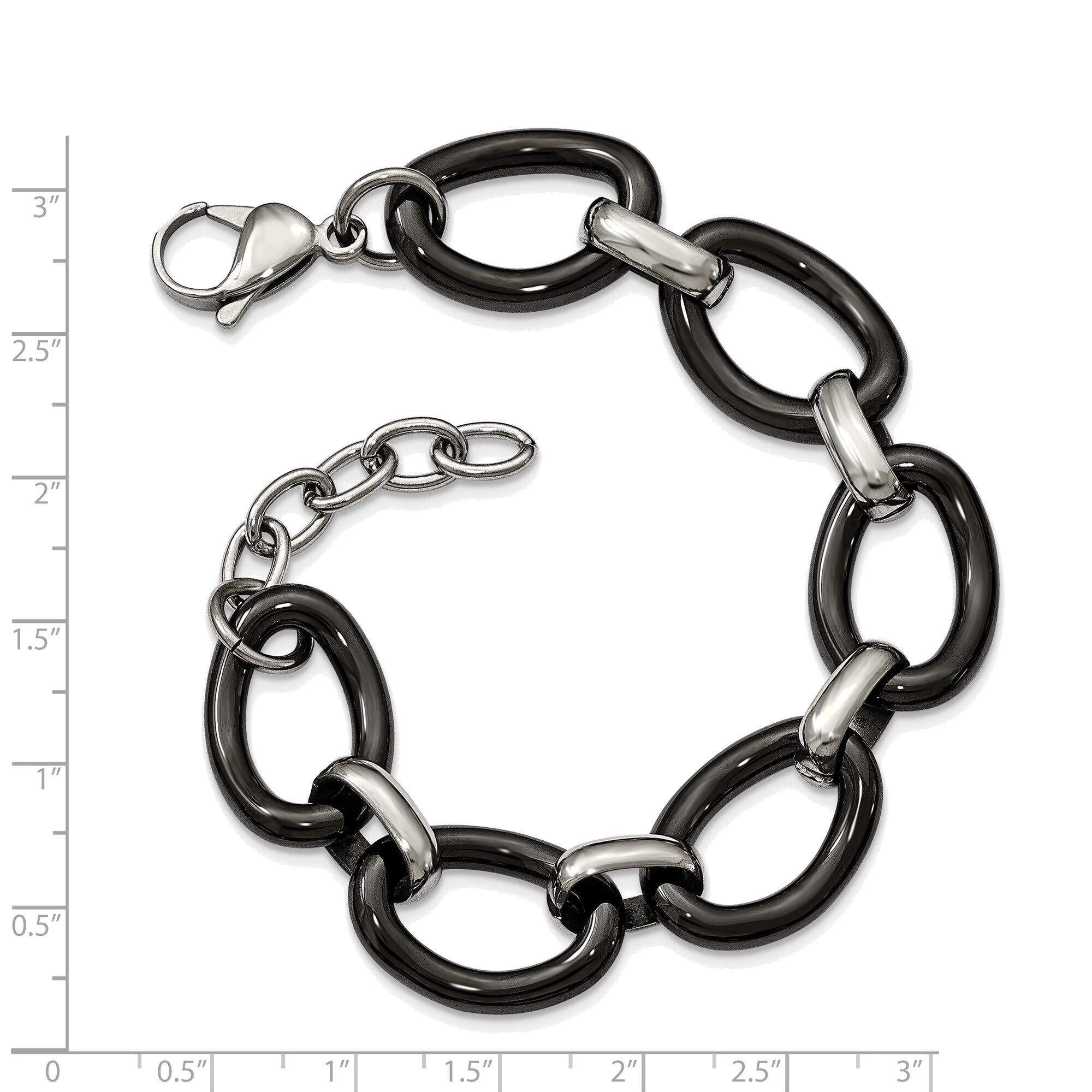 Stainless Steel Black Ceramic Bracelet for Men & Women - Adjustable Polished Jewelry with 1 Inch Extension - Perfect for Casual Wear, Gifts & Special Occasions