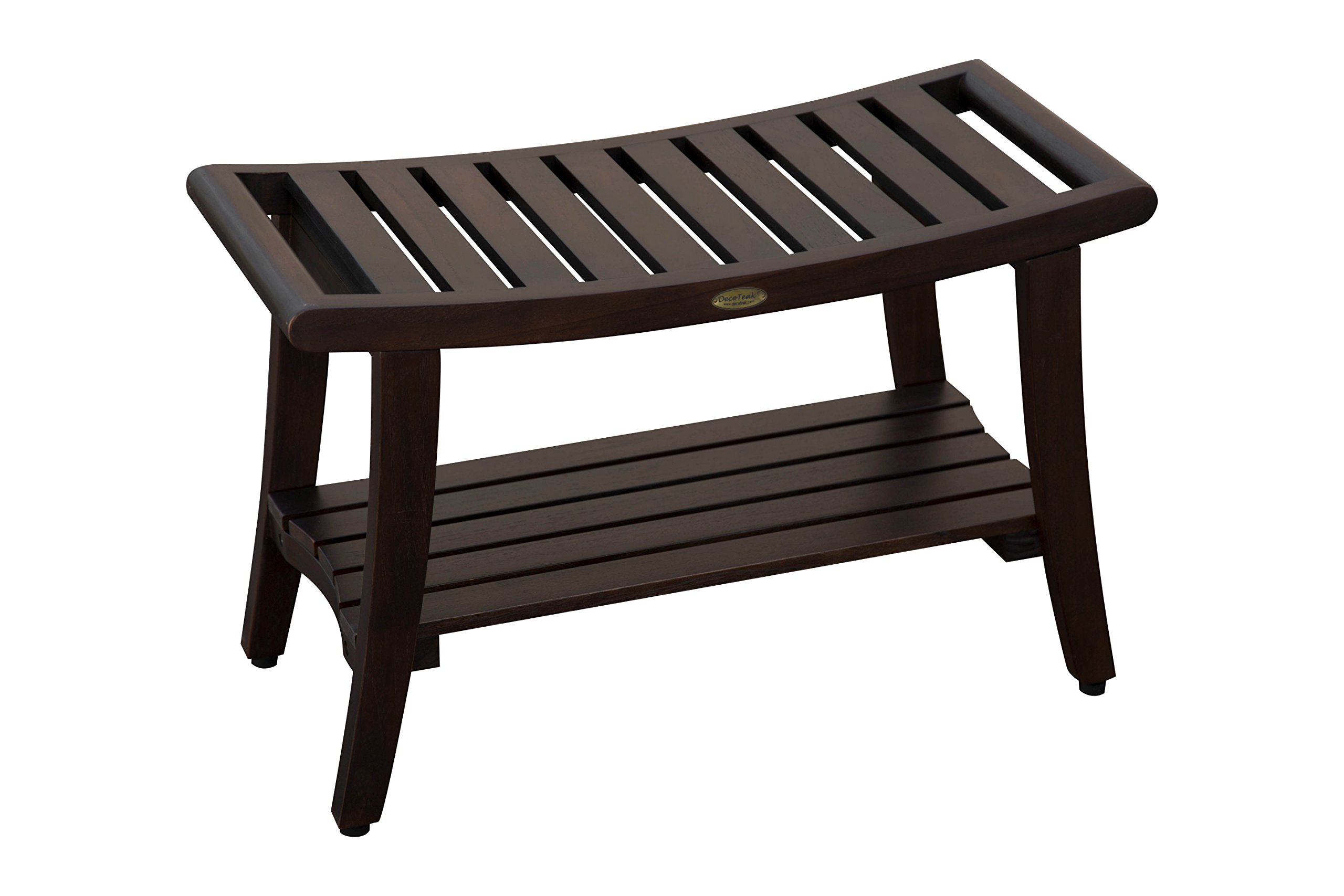 DecoTeak 30 Inch Waterproof Teak Wood Shower Bench - Non-Slip Bathroom Stool with Storage Shelf | Perfect for Elderly Safety & Organizing Shampoo Bottles in Shower or Sauna