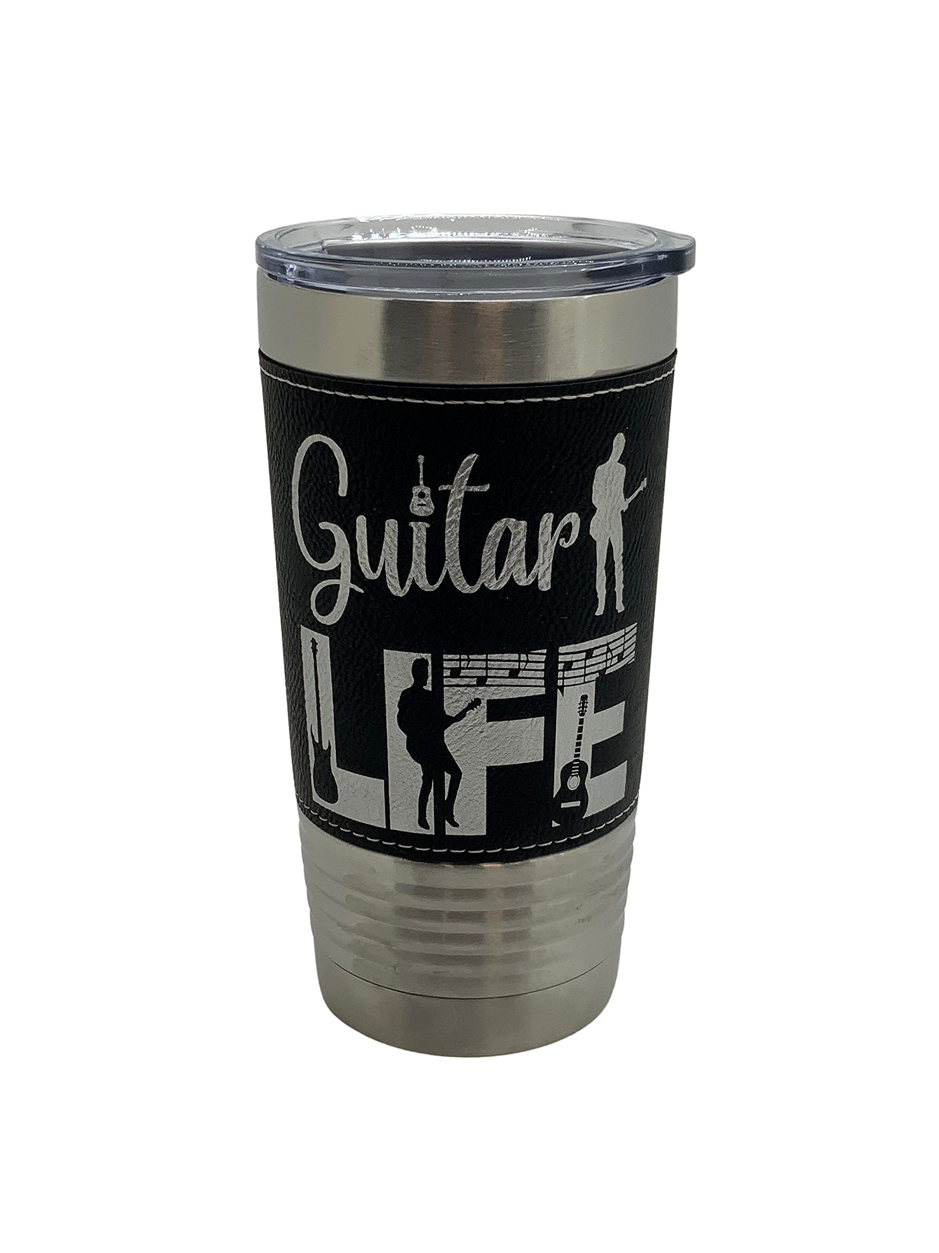 20oz Stainless Steel Vacuum Insulated Tumbler with Leather Wrap - Perfect for Guitarists & Music Lovers | Keeps Drinks Hot/Cold for Hours | Ideal for Music Practice, Concerts & Outdoor Adventures (Black)