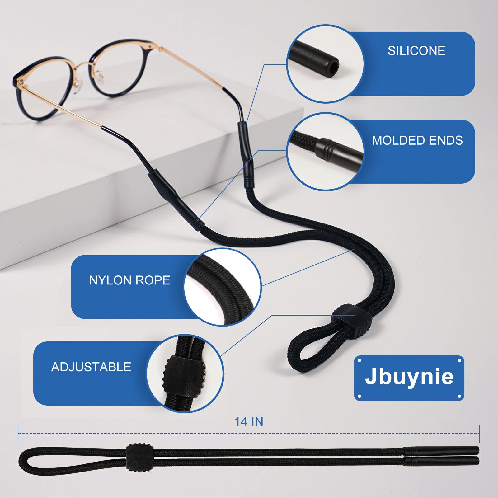 Premium 2-Pack Glasses Strap for Men & Women - Fashionable Sunglasses Holder for Sports & Outdoor Activities - Elegant Black Eyeglass Neck Strap for Running, Hiking, Fishing & Beach Use