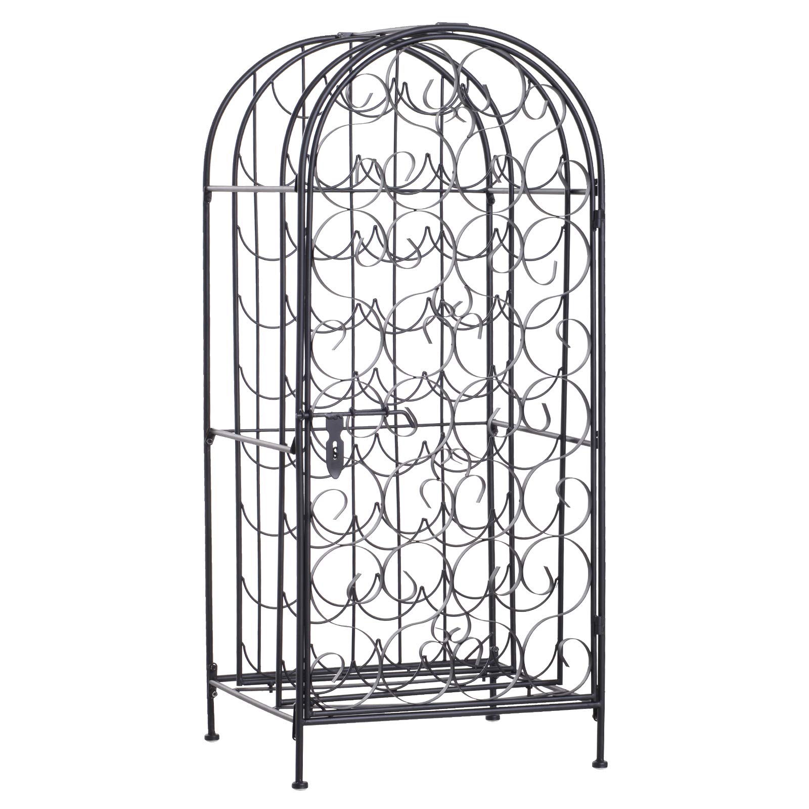 HOMCOM 35 Bottle Black Wrought Iron Wine Rack Cabinet with Lock - Freestanding Wine Storage for Home, Bar, Restaurant, or Cellar Organization