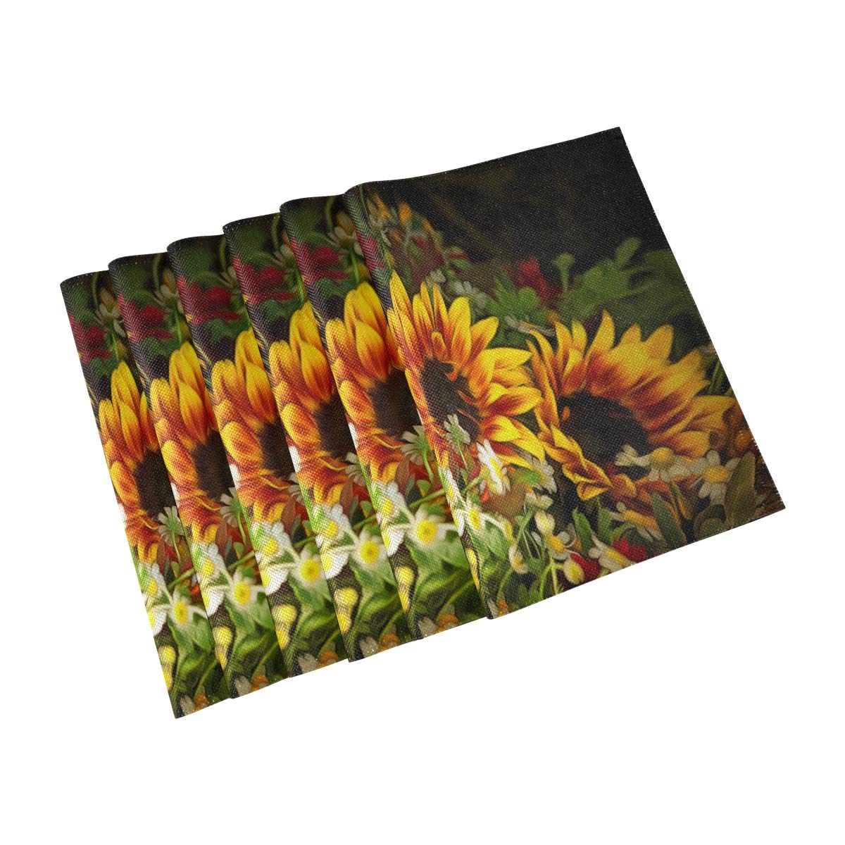 Blueangle Sunflower Placemats Set of 6 - Non-Slip Heat Resistant Table Mats for Dining Table Decor | Perfect for Kitchen, Party, and Home Decor