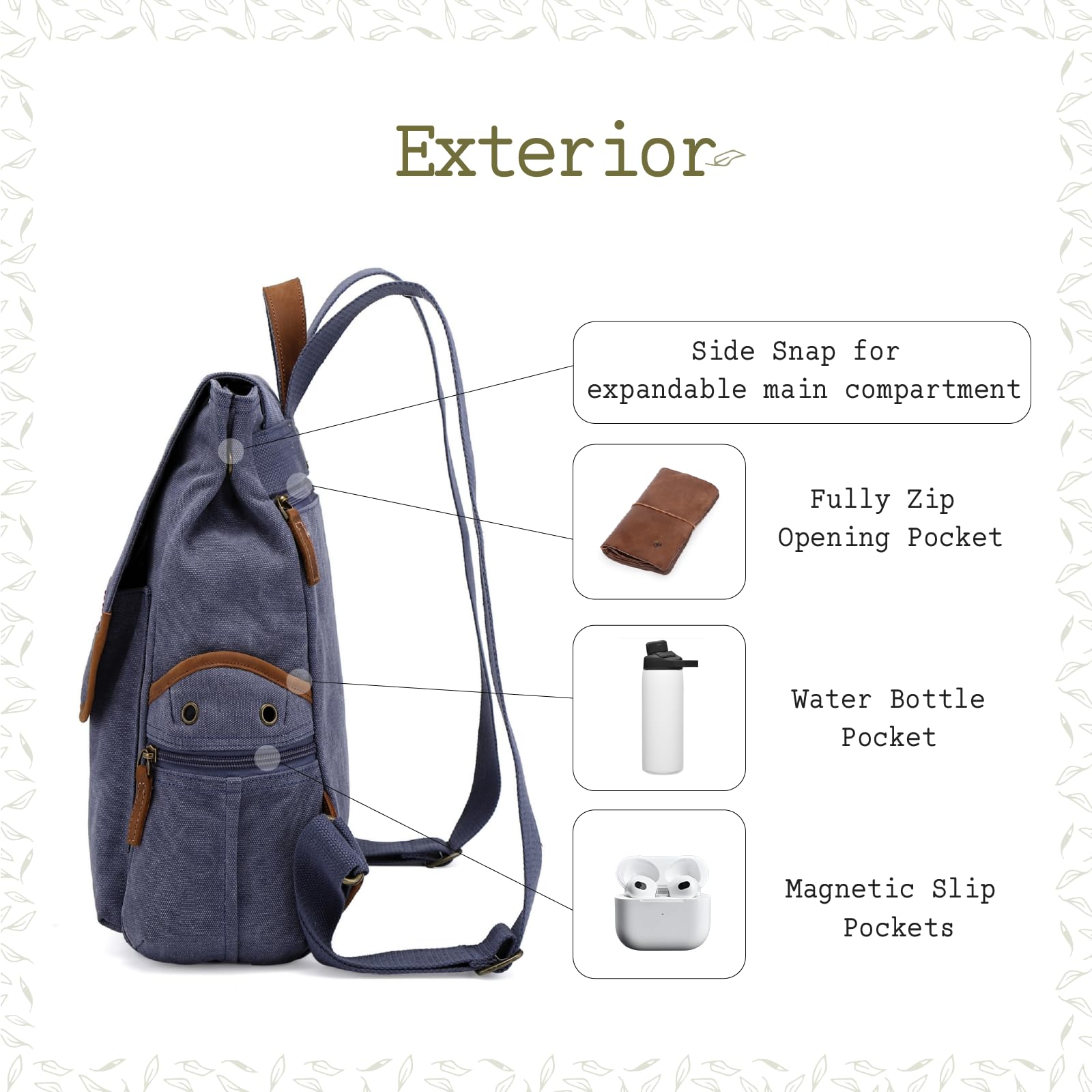 TSD Lightweight Canvas Backpack - Travel Daypack for Hiking & Laptop Carry (Navy)