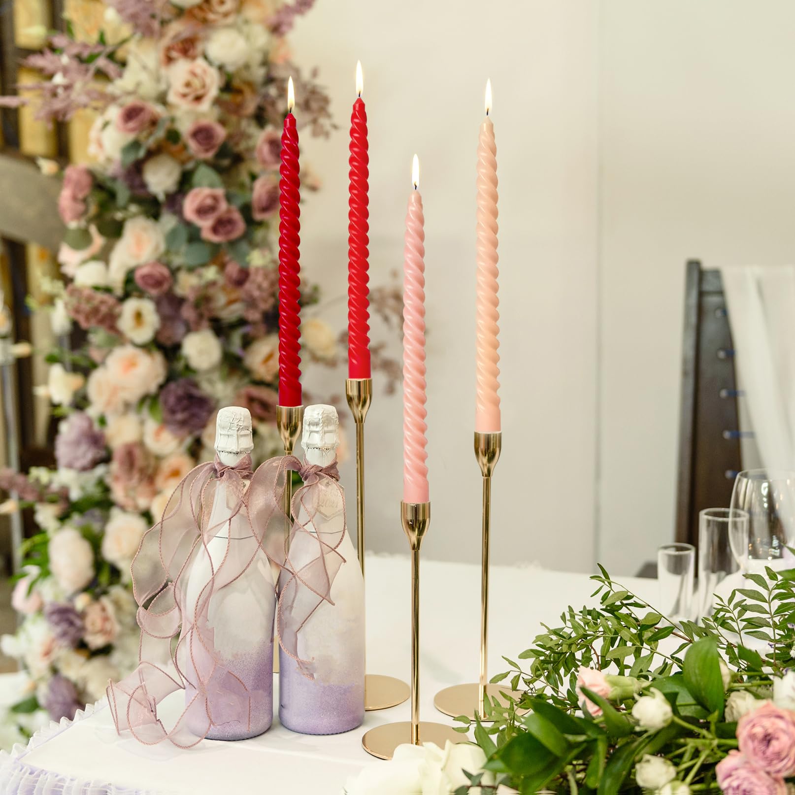 10 Inch Cream Spiral Taper Candles - 4 Pack Red-Gradient Candlesticks for Home Decor, Wedding, Dinner Party & Holiday Celebrations - Perfect for Romantic Ambiance, Table Centerpieces and Special Occasions