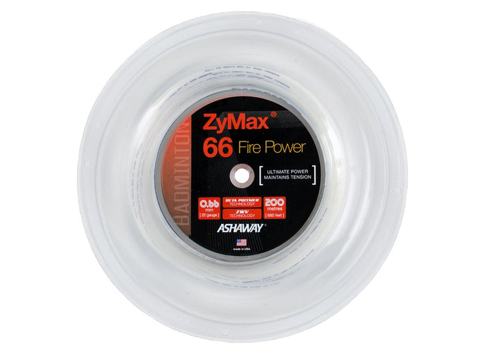 Ashaway Zymax 66 Fire Power Badminton String Reel - 200m High Performance Nylon String for Badminton Rackets | Perfect for Tournament Play & Professional Training