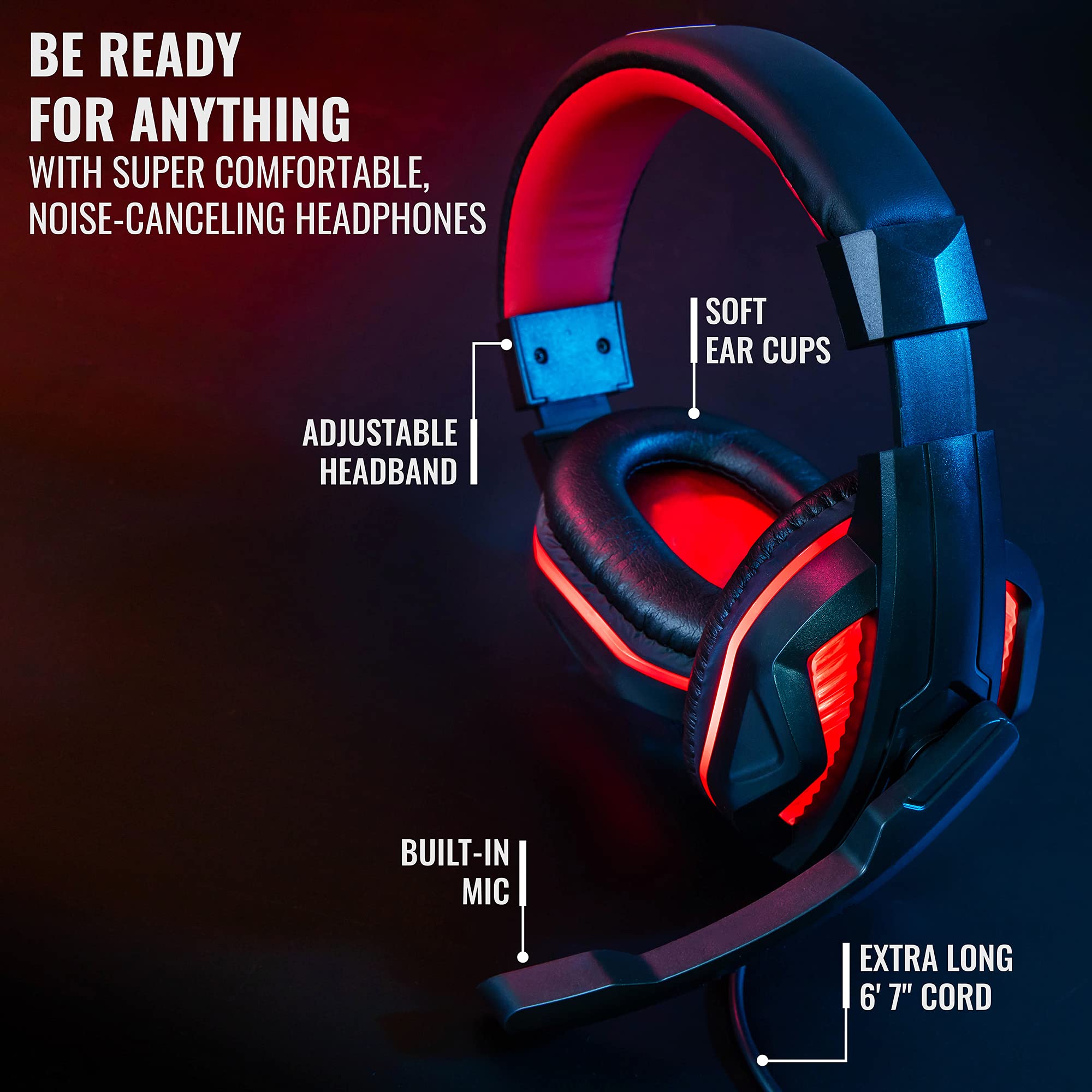 Ritz Gear 4-in-1 Gaming Accessories Kit (Red) - LED Backlit Keyboard, Optical Mouse, Mouse Pad & Headset with Adapter for PC, Laptop, Xbox & PS4 - Perfect for Gaming, Streaming & Office Work