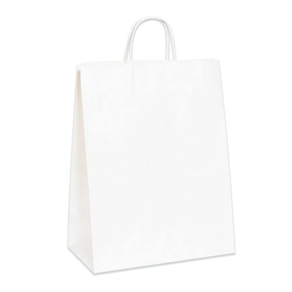 Aviditi 13x7x17 Inches White Kraft Paper Shopping Bags with Handles - Eco-Friendly Retail Packaging for Boutiques, Grocery Stores & Gift Shops