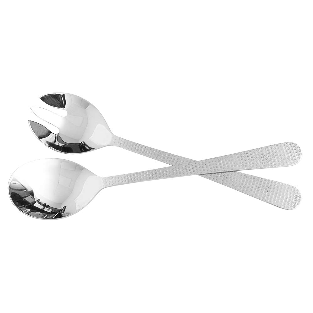 Premium 2-Piece Stainless Steel Serving Set with Hammered Finish Handles - Elegant Hosting Utensils for Dinner Parties, Buffets & Holiday Entertaining - Silver