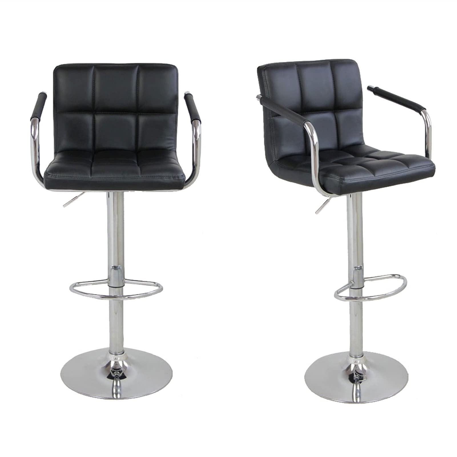 Classic Black Adjustable Bar Stools Set of 2 - 360° Swivel Counter Height Stools with Back Support for Kitchen, Bar & Dining Room | Modern Home & Commercial Use