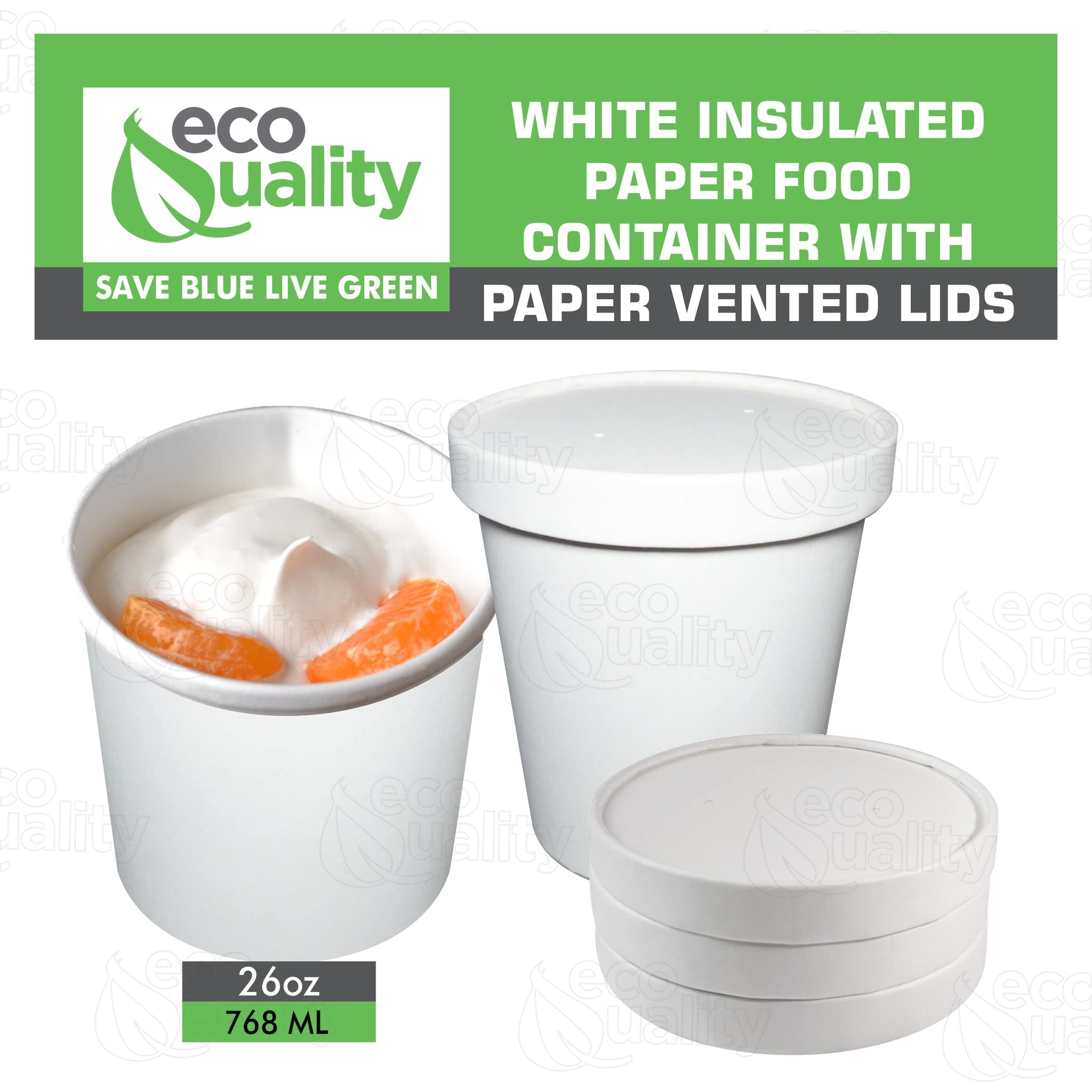 EcoQuality 12oz Disposable White Paper Soup Containers with Lids - Microwave & Freezer Safe Food Storage Bowls for Ice Cream, Frozen Yogurt, Desserts - Takeout, Party Serving, Picnic Supplies (Pack of 500)