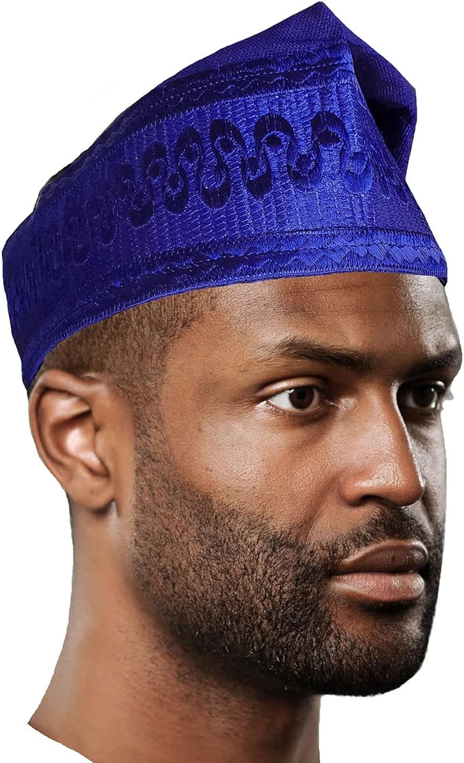 Handwoven Royal Blue African Aso Oke ỌláFìlà Kufi Cap Hat - Traditional Yoruba Embroidered Fila for Men - Perfect for Weddings, Cultural Events & Special Occasions