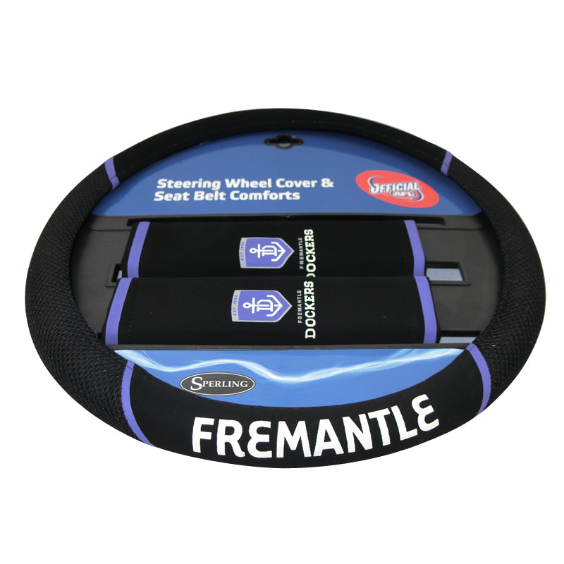 **AFL Fremantle Dockers Premium Steering Wheel Cover - Durable PU Leather, Non-Slip Grip, Universal Fit for Cars & Trucks - Perfect for Sports Fans & Commuters**
