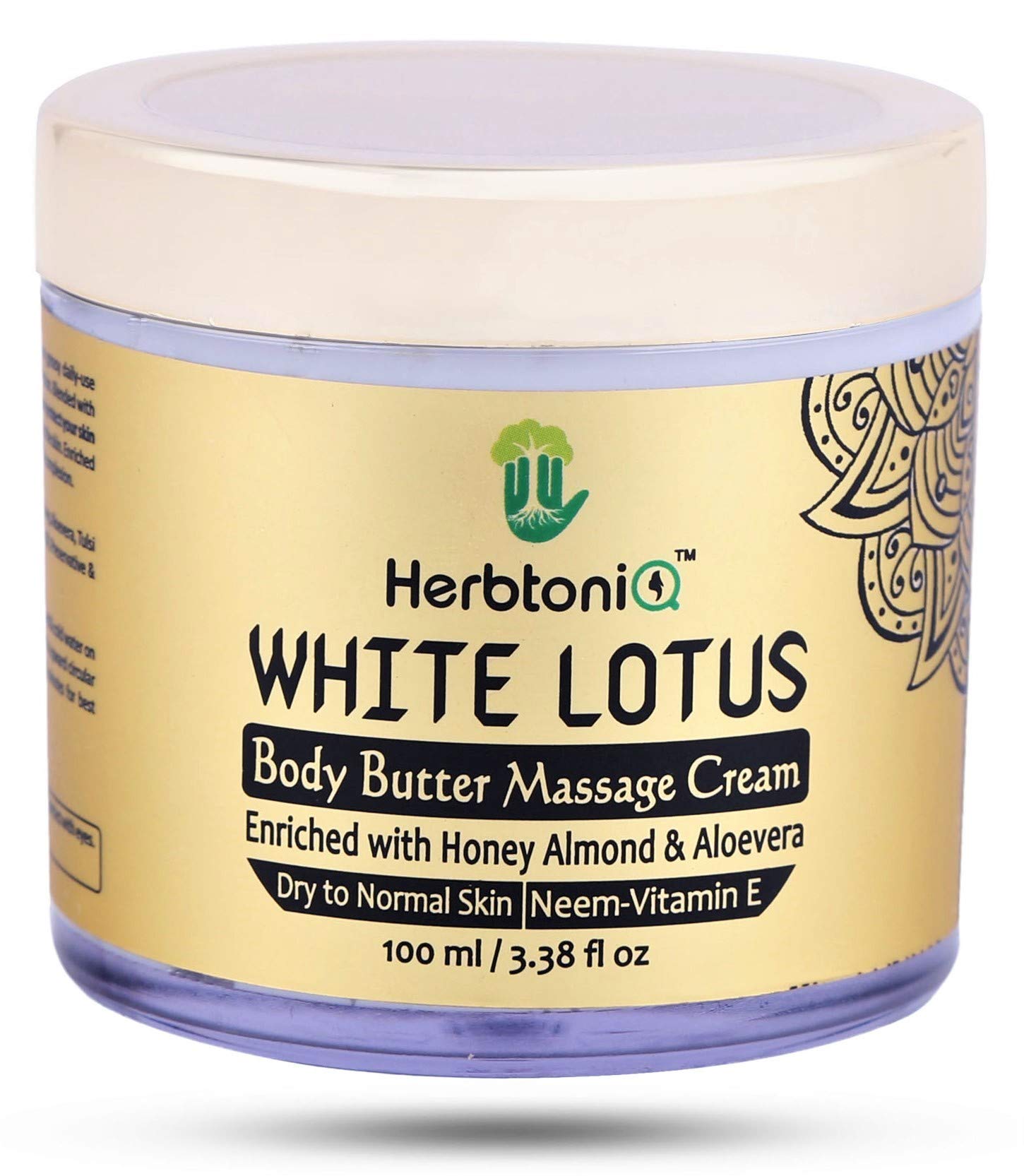 HerbtoniQ White Lotus Body Butter Massage Cream - Moisturizing with Honey, Almond & Vitamin E (100ml) - Hydrating Skin Care for Dry Skin, Spa & Relaxation at Home
