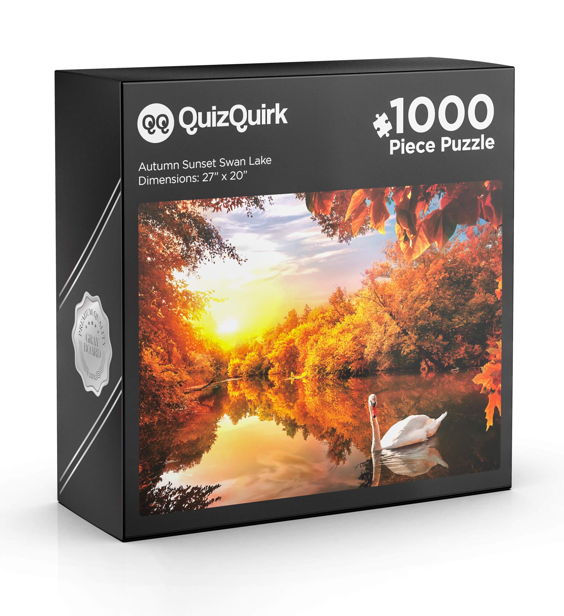 QuizQuirk 1000 Piece Jigsaw Puzzle - Autumn Swan Lake Landscape Puzzle for Adults & Teens | Challenging Puzzle with Puzzle Saver Kit | Perfect for Family Game Night, Stress Relief & Home Decor