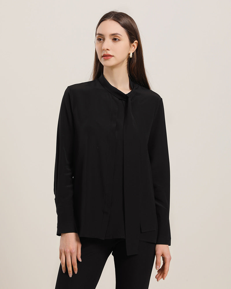Elegant Silk Bow Tie Blouse for Women - Formal & Office Wear - Perfect for Business Meetings, Weddings & Special Occasions