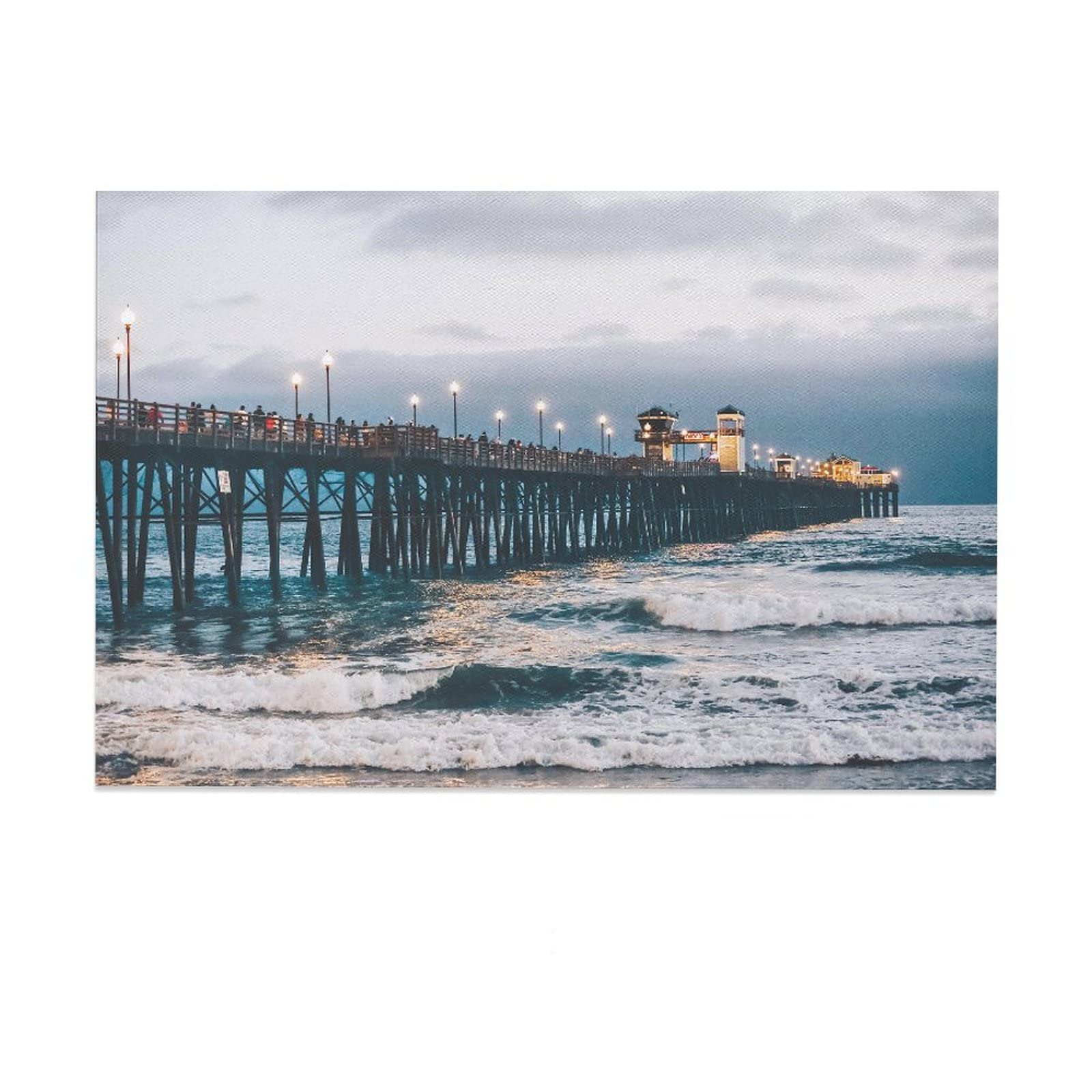 San Diego Oceanside Pier Beach Canvas Wall Art - 16x24 Inch Coastal Landscape Painting for Living Room, Bedroom & Office Decor - Perfect Gift for Beach Lovers & Home Decoration
