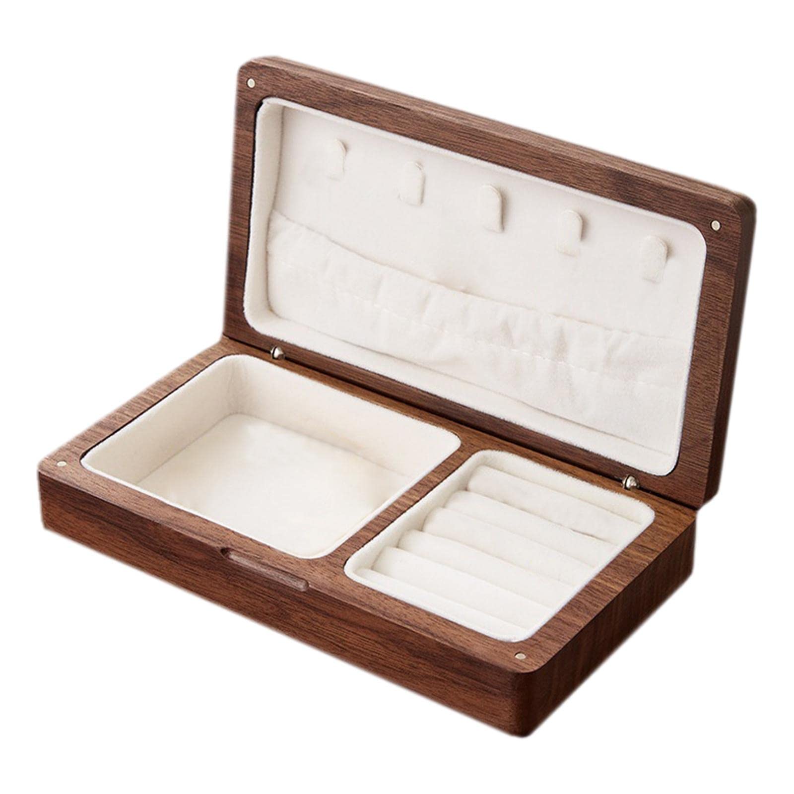 TOOYFUL Solid Walnut Wood Jewelry Box Organizer - Classic Brown Retro Storage Case for Bracelets, Earrings, Rings & Necklaces - Perfect Bedroom Decor & Gift for Women, Girls (Birthday, Anniversary, Mother's Day) - Portable Display for Dresser, Vanity & Travel