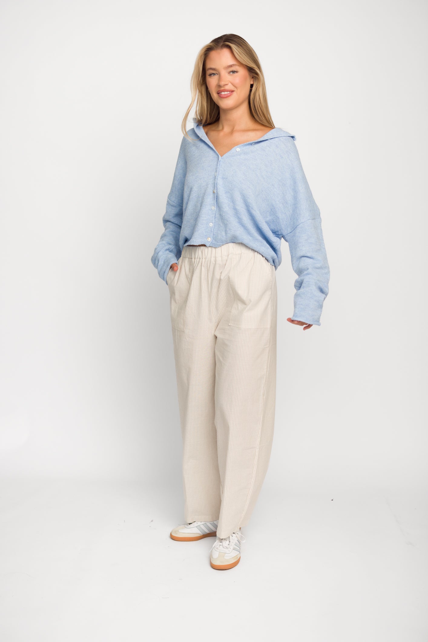 Sky Blue Piper Cardigan for Women - Soft Knit Sweater with Long Sleeves & Button Front - Perfect for Fall, Winter & Layering Outfits