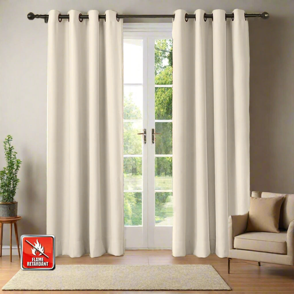 REGAL Fireproof Flame Retardant Grommet Curtains for Home & Office - Blackout Thermal Insulated Window Drapes for Living Room, Bedroom Safety Protection