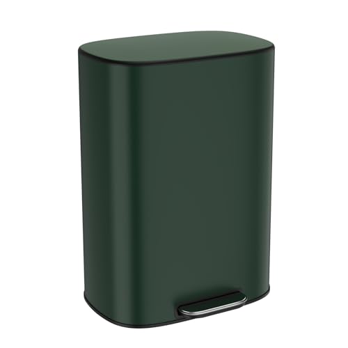 13 Gallon Stainless Steel Trash Can with Lid - Metal Foot Pedal, Quiet Soft Close, Includes 30 Garbage Bags - Perfect for Kitchen, Office, Commercial & Home Use - Durable Waste Bin for Easy Hands-Free Disposal