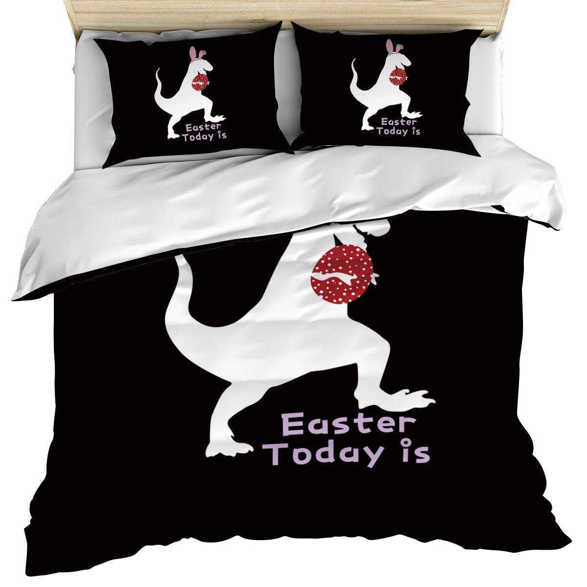 Premium 3-Piece Dinosaur Easter Bedding Set - Full Size Duvet Cover & Pillow Shams | Soft Cotton Bunny Egg Print Luxury Bedding | Machine Washable Cozy Quilt Cover for Bedroom Decor | Perfect for Easter Gifts, Kids' Rooms & Spring Home Refresh