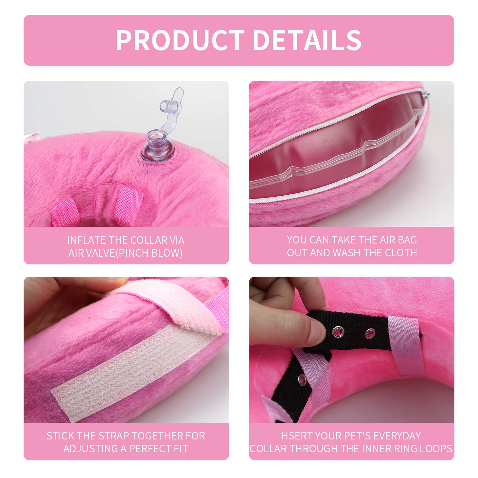 Inflatable Dog Cone Collar - Adjustable Soft Recovery E-Collar for Dogs After Surgery - Prevents Licking, Biting & Scratching - Clear Vision Design (XL Size, Pink) - Perfect for Post-Surgery Care, Wound Healing & Pet Anxiety Relief