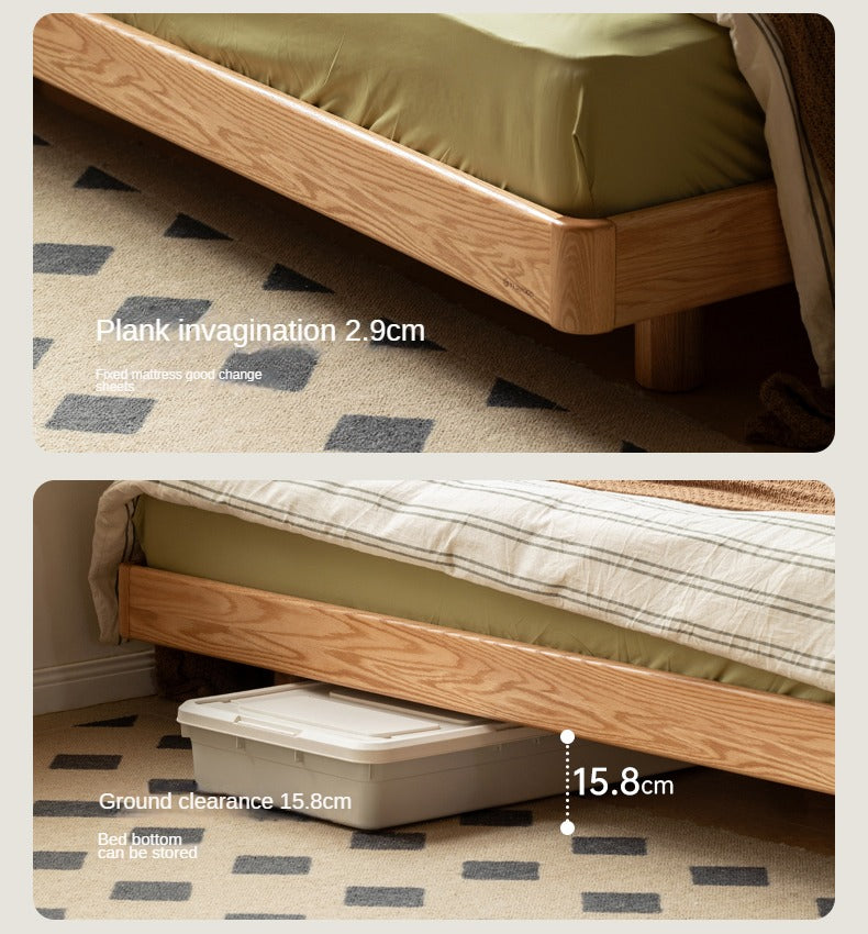 Solid Oak Wood Suspension Luminous Bed - Modern Floating Platform Bed with LED Lighting for Bedroom, Guest Room, or Dorm