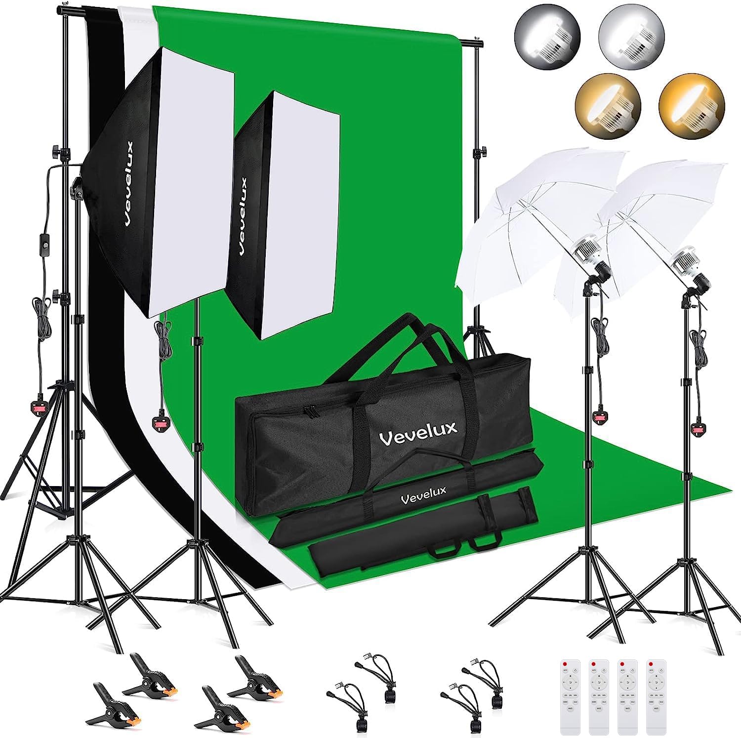 Professional Photography Lighting Kit - 4x45W Dimmable LED Lights with Softbox & Umbrellas (3000-5500K), 2.6x3m Adjustable Backdrop Stand & 3 Color Backdrops - Perfect for Portrait, Video Shooting, YouTube Studio, and Product Photography