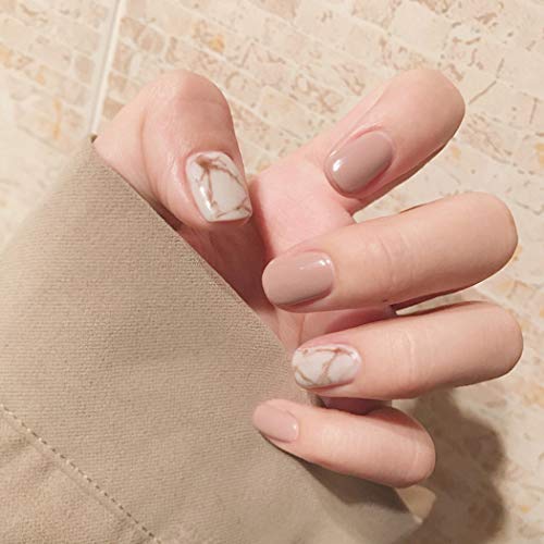 Khaki Square Press-On Fake Nails - 24PCS Glossy Full Cover Marble False Nails for Women & Girls | Easy DIY Manicure, Party & Special Occasion Nail Art