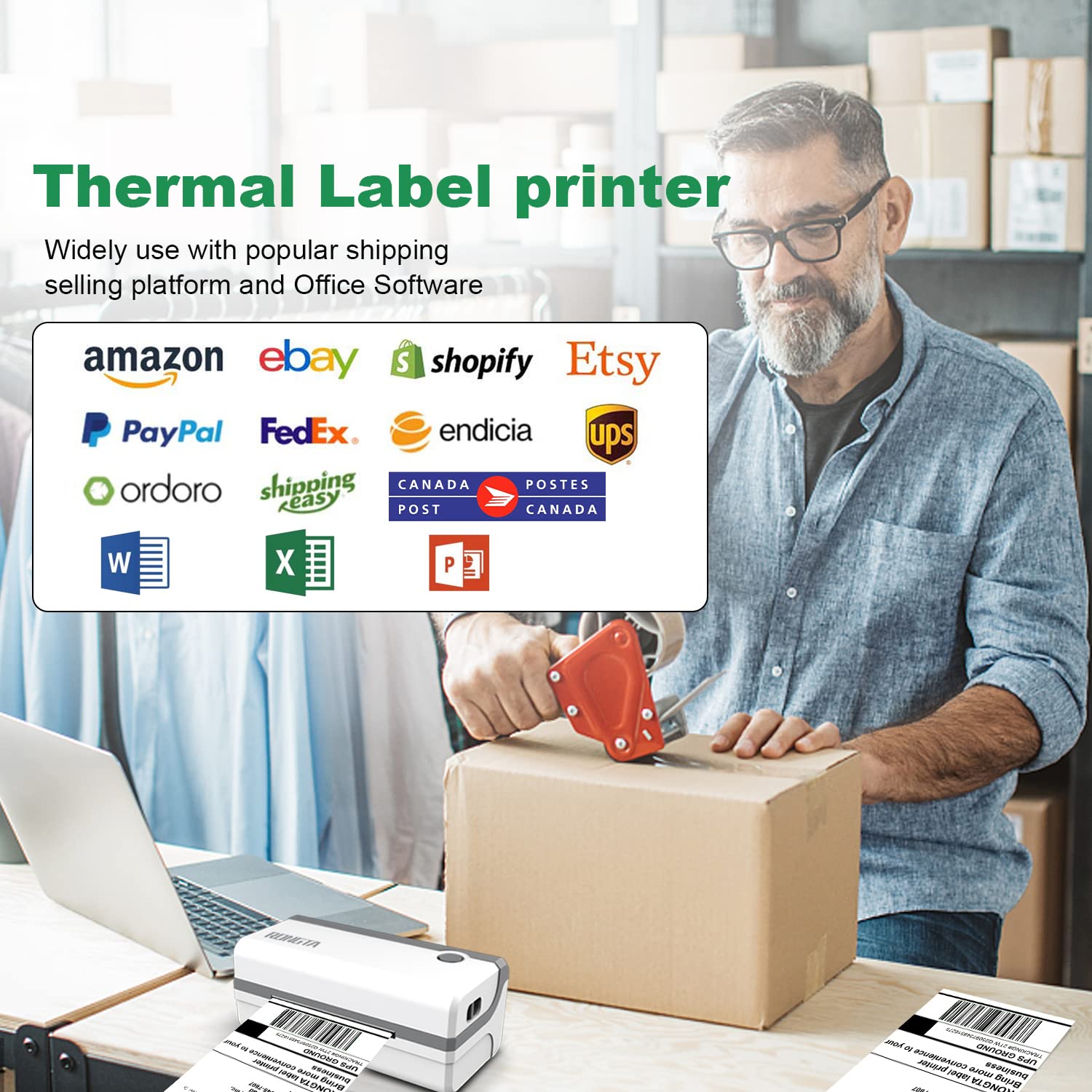 Rongta RP420 4x6 Thermal Shipping Label Printer - Commercial Desktop Barcode Printer for Small Business | Compatible with Amazon, USPS, Canada Post, eBay, Etsy, Shopify | Perfect for E-commerce Packaging & Warehouse Labeling