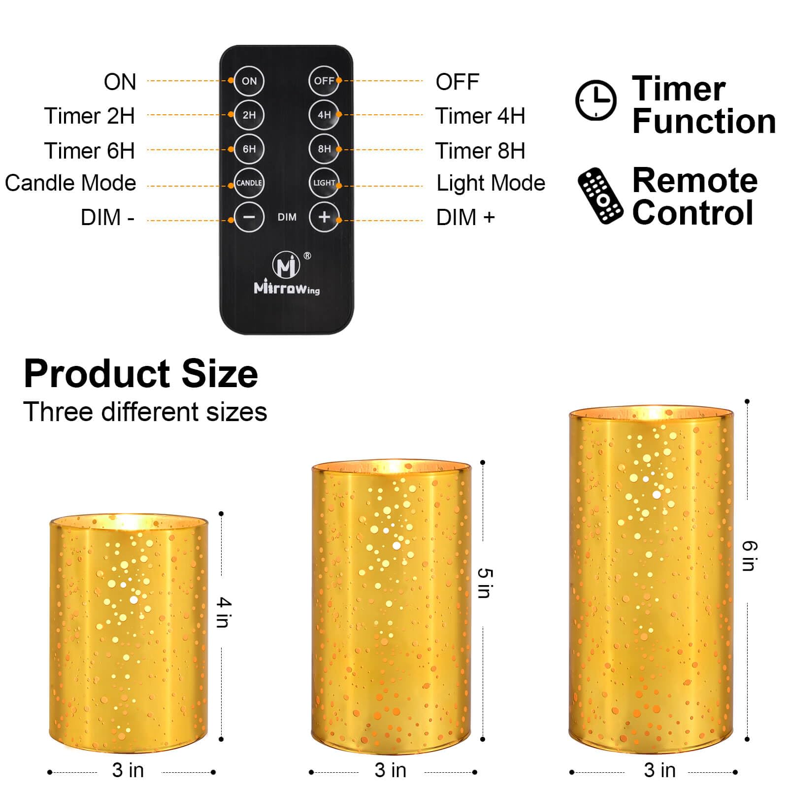 Realistic Flickering LED Flameless Candles - Gold Glass Battery Operated Candles with Remote & Timer, AA Batteries Included - Perfect for Christmas Decorations, Halloween Party Lighting & Home Ambiance