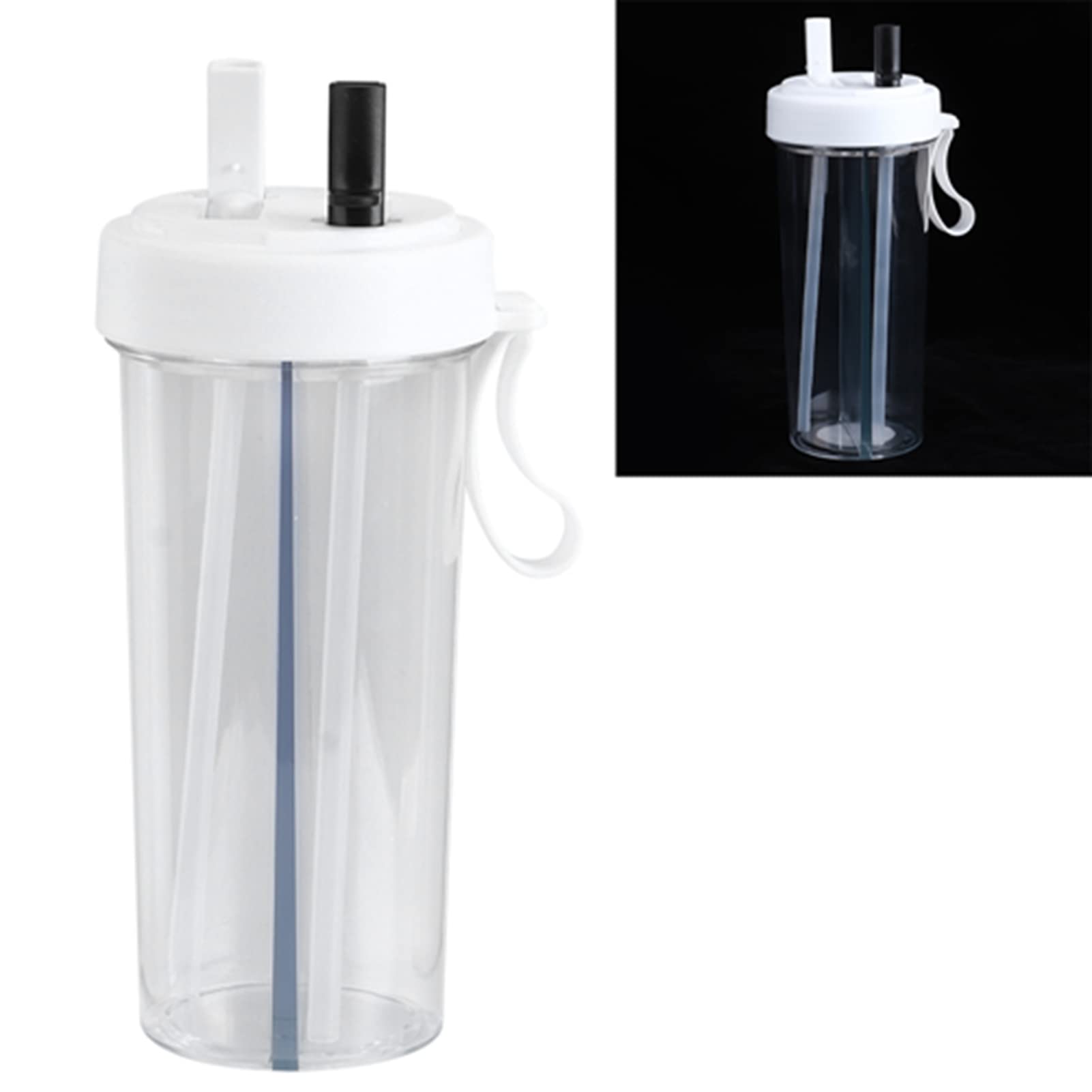 600ml Creative Straw Water Bottle - Insulated Stainless Steel Hydration Cup with Lid for Gym, Office & Outdoor Activities (White)
