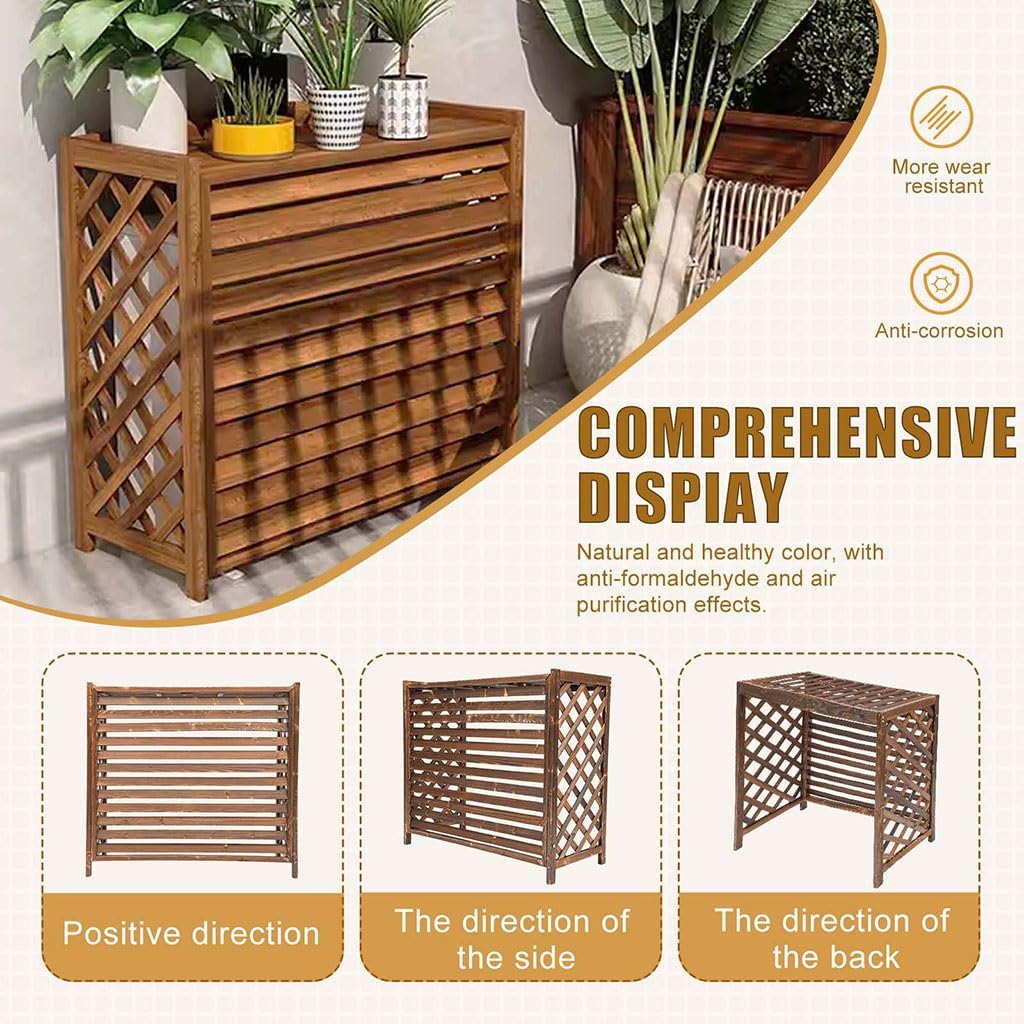 Durable Solid Wood Air Conditioner Cover - Weatherproof Outdoor AC Unit Cover for Privacy & Protection - Perfect for Patio, Garden, and Backyard Use