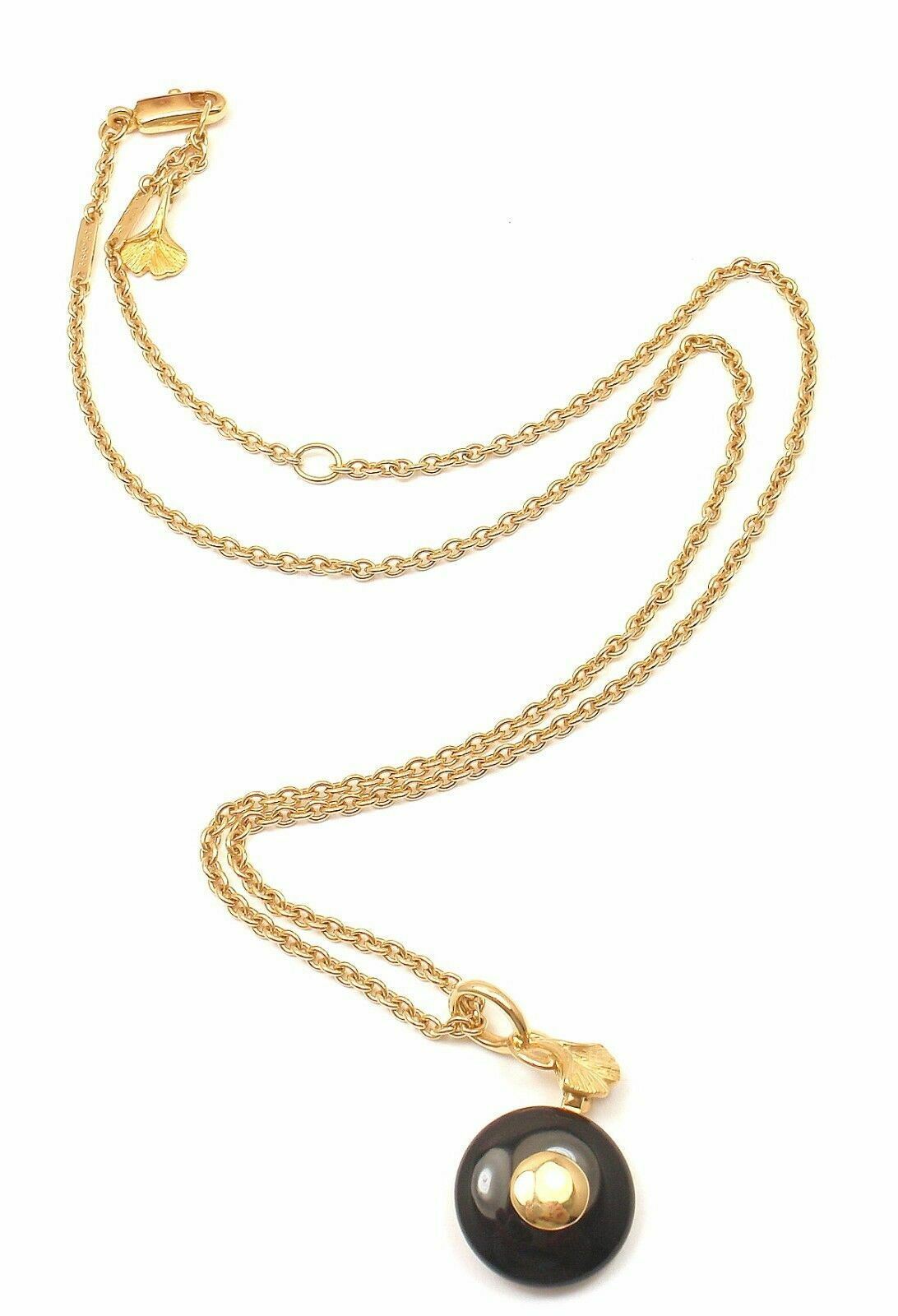 Authentic Carrera Y Carrera 18k Yellow Gold Ginkgo Onyx Pendant Necklace for Women - Elegant Layered Jewelry Gift for Anniversary, Birthday & Special Occasions